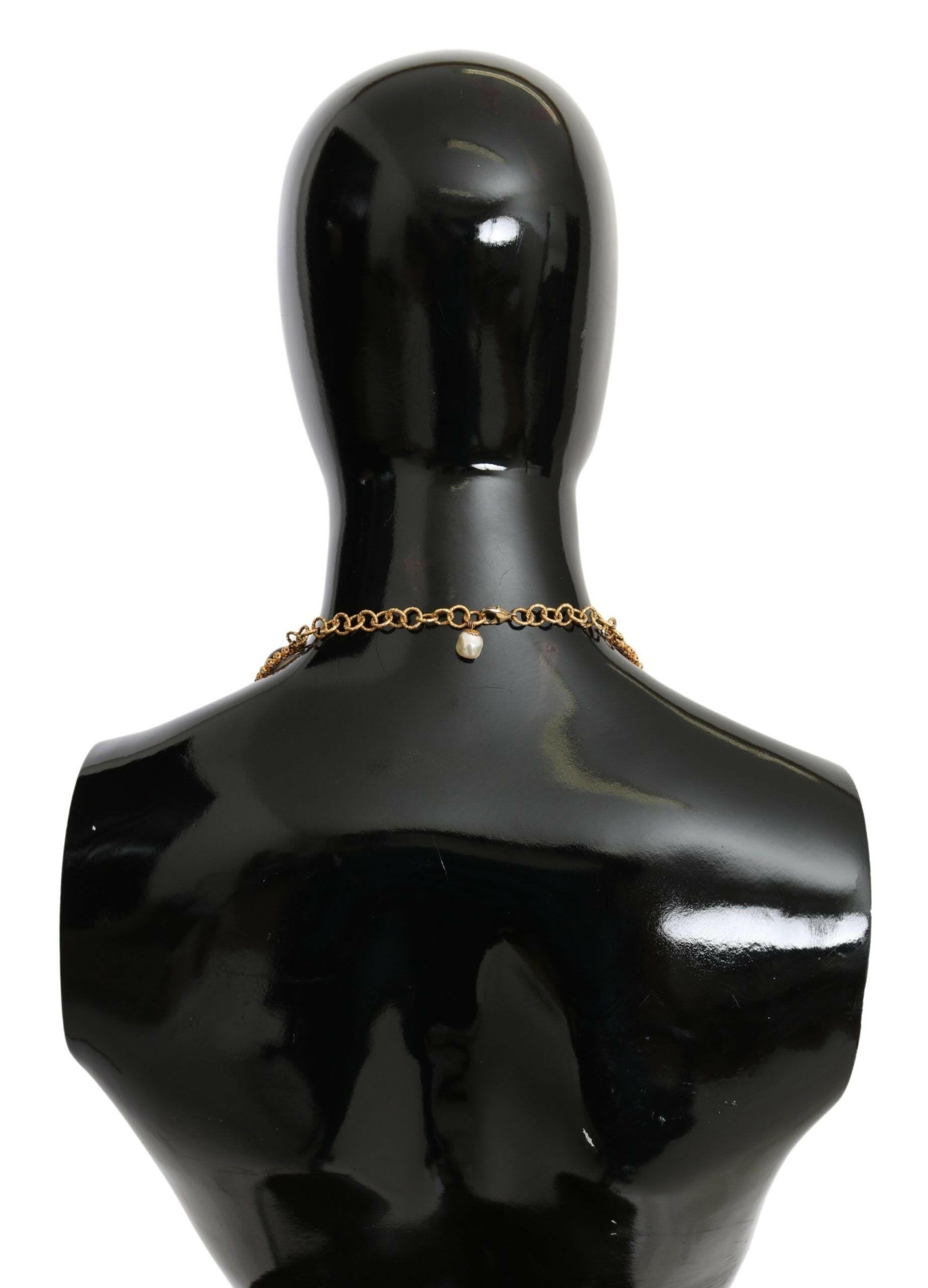Dolce & Gabbana Red Purple Crystal Floral Chain Statement Gold Brass Necklace -   -  Dolce & Gabbana.