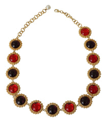 Dolce & Gabbana Red Purple Crystal Floral Chain Statement Gold Brass Necklace -   -  Dolce & Gabbana.