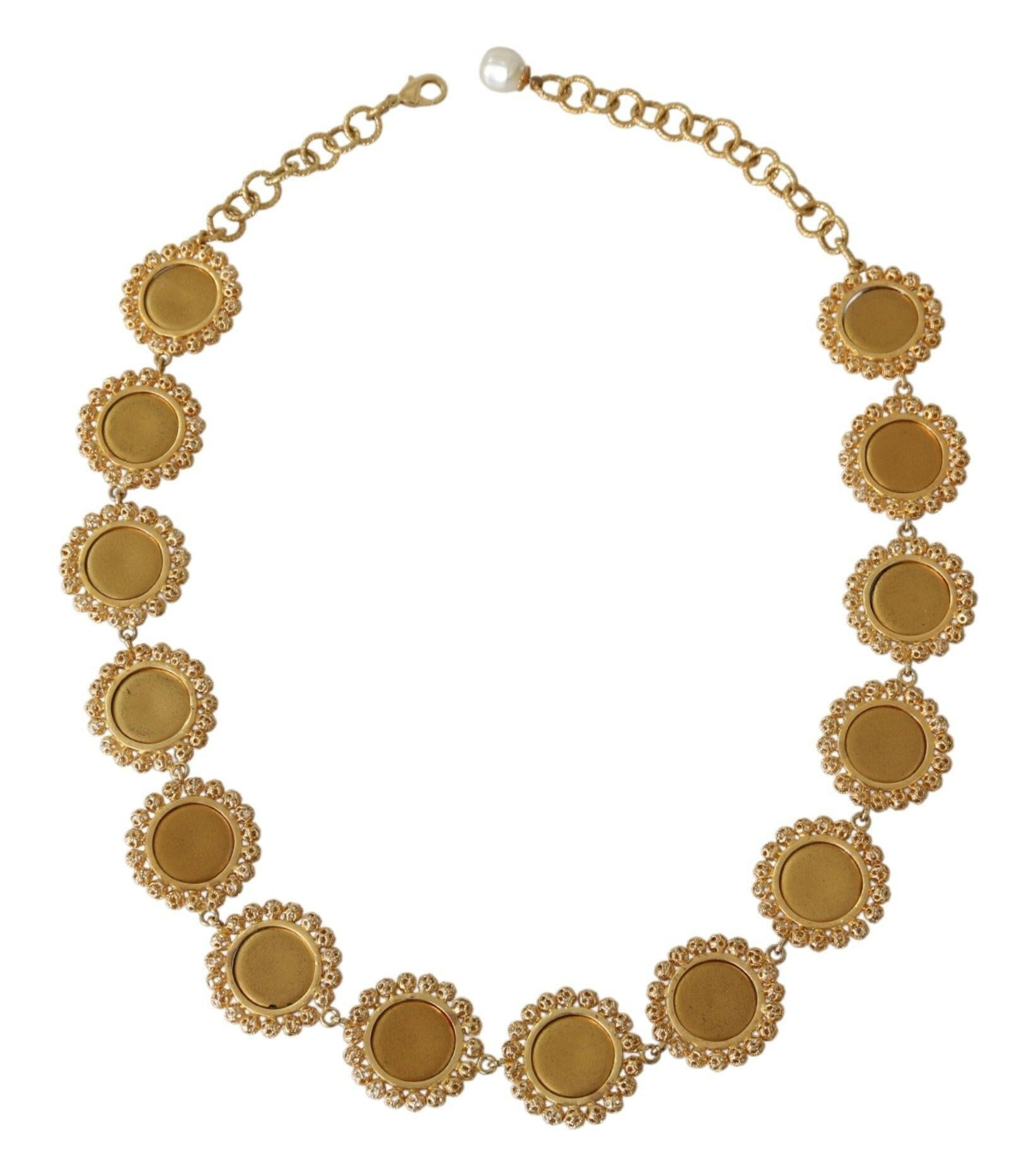 Dolce & Gabbana Red Purple Crystal Floral Chain Statement Gold Brass Necklace -   -  Dolce & Gabbana.