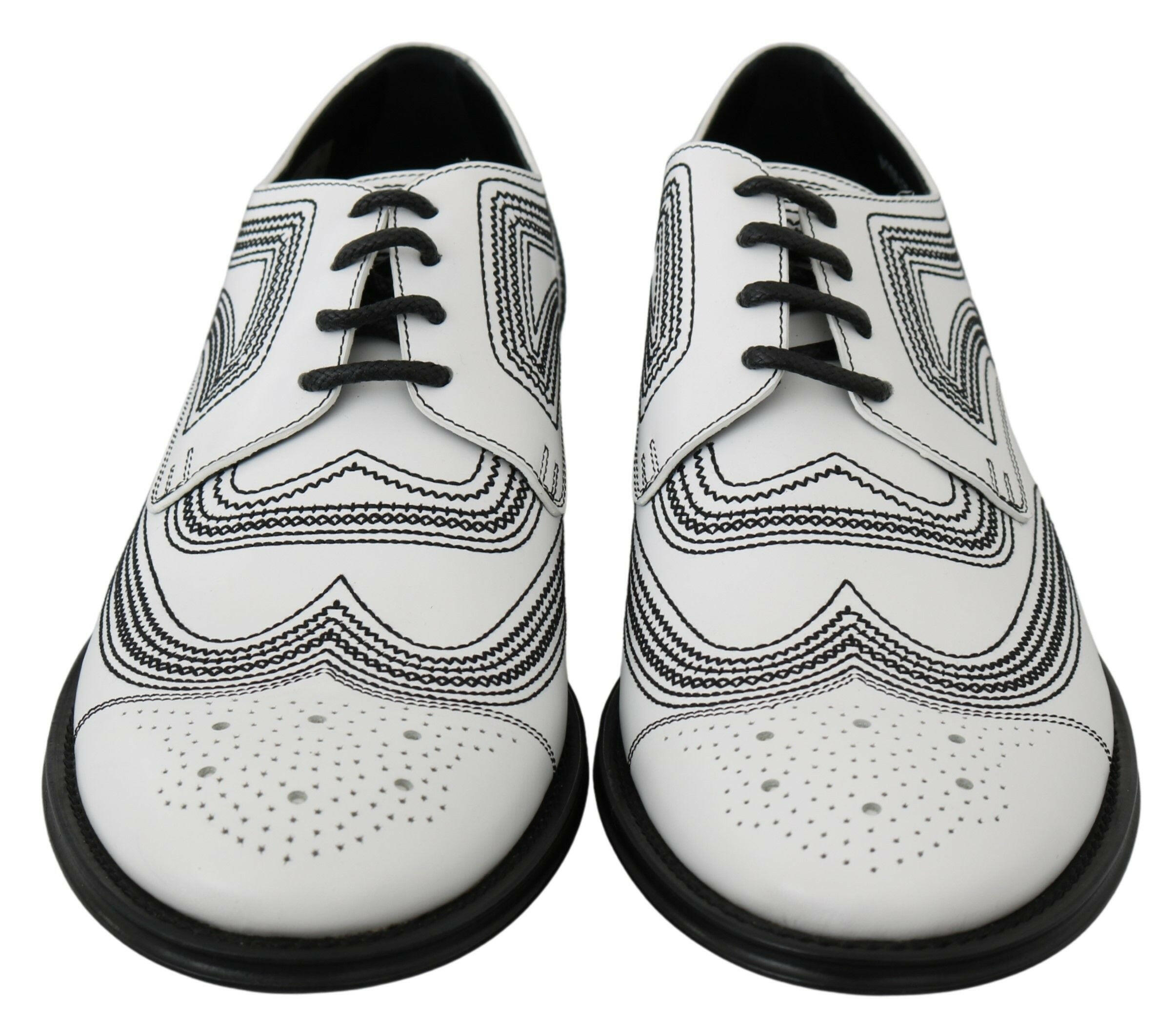 Dolce & Gabbana White Leather Derby Formal Black Lace Shoes -   -  Dolce & Gabbana.
