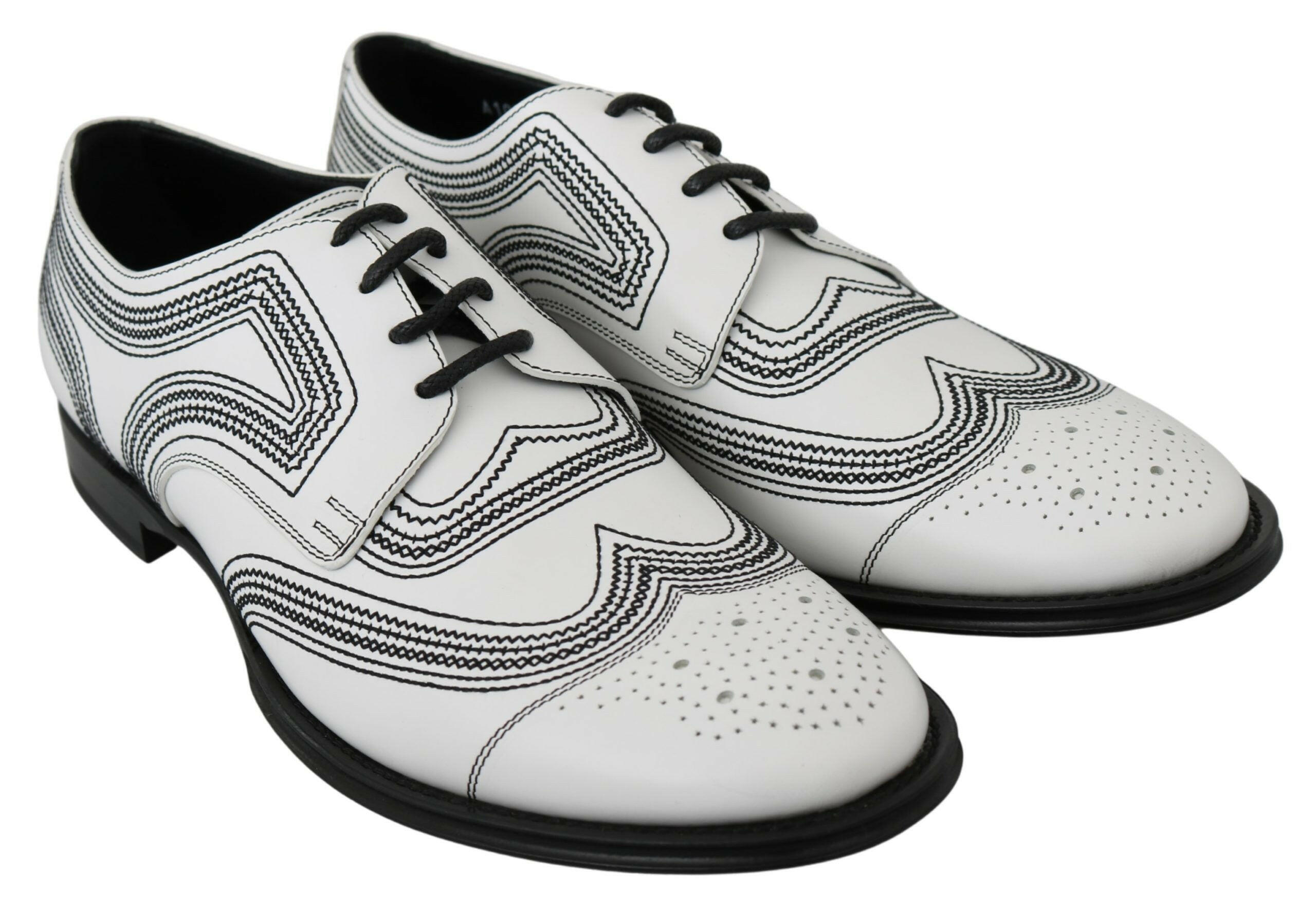 Dolce & Gabbana White Leather Derby Formal Black Lace Shoes -   -  Dolce & Gabbana.