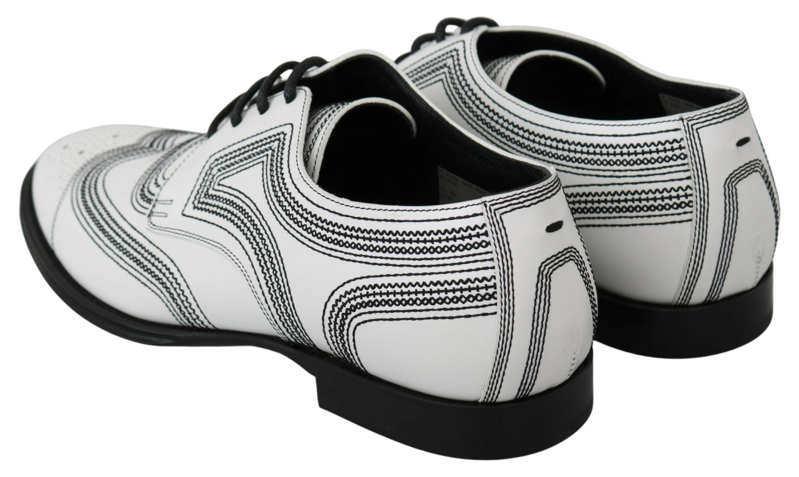 Dolce & Gabbana White Leather Derby Formal Black Lace Shoes -   -  Dolce & Gabbana.