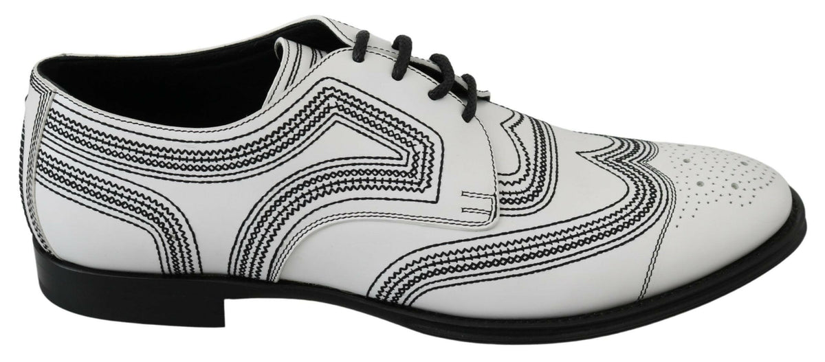 Dolce & Gabbana White Leather Derby Formal Black Lace Shoes -   -  Dolce & Gabbana.