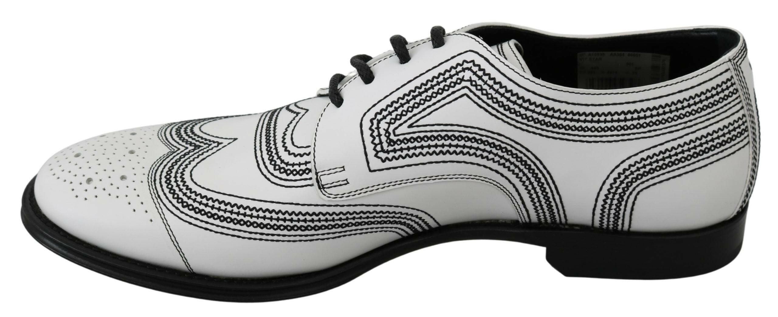 Dolce & Gabbana White Leather Derby Formal Black Lace Shoes -   -  Dolce & Gabbana.