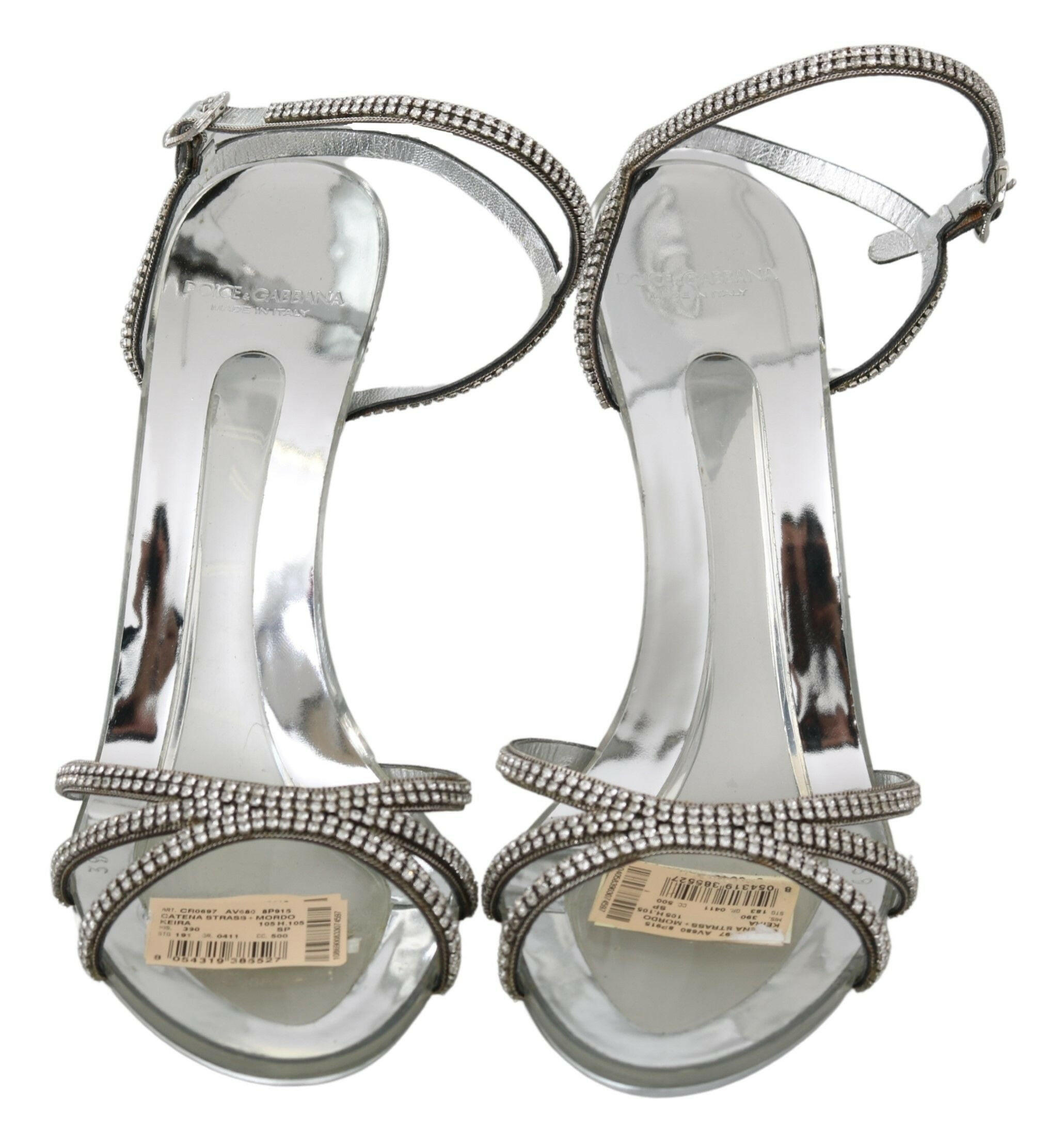 Dolce & Gabbana Silver Crystal Ankle Strap Sandals Shoes -   -  Dolce & Gabbana.