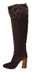 Dolce & Gabbana Brown Suede Studded Knee High Shoes Boots -   -  Dolce & Gabbana.