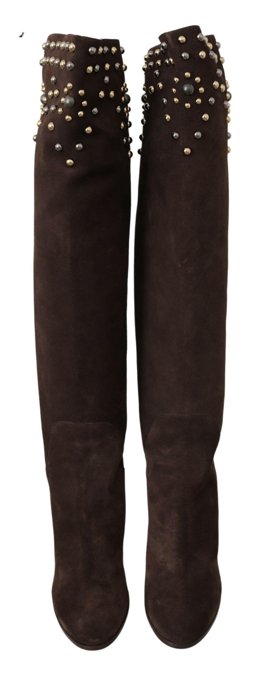Dolce & Gabbana Brown Suede Studded Knee High Shoes Boots -   -  Dolce & Gabbana.