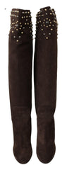 Dolce & Gabbana Brown Suede Studded Knee High Shoes Boots -   -  Dolce & Gabbana.