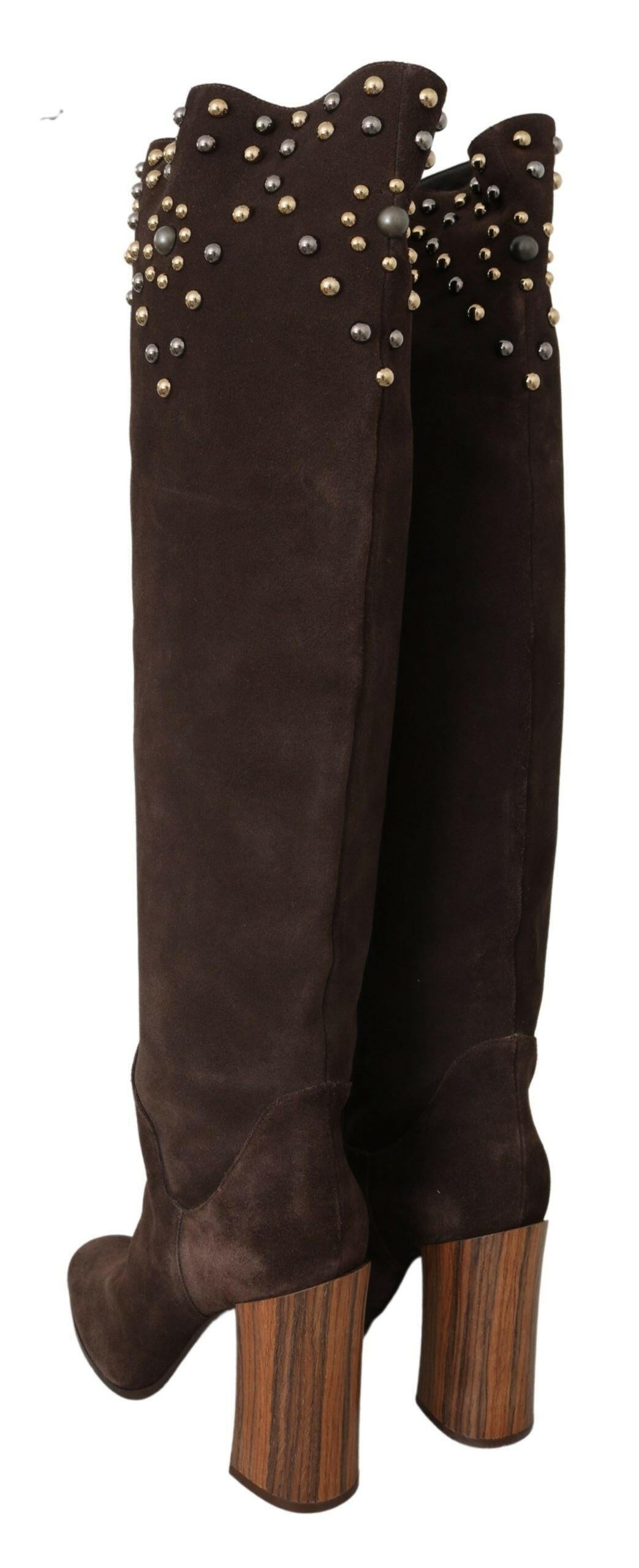 Dolce & Gabbana Brown Suede Studded Knee High Shoes Boots -   -  Dolce & Gabbana.
