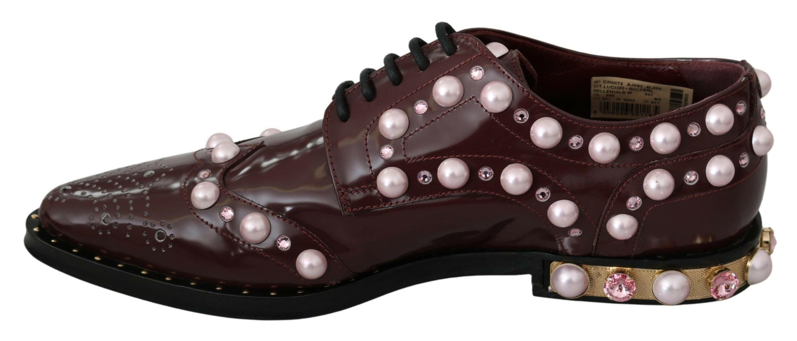 Dolce & Gabbana Bordeaux Leather Crystal Pearls Formal Shoes -   -  Dolce & Gabbana.