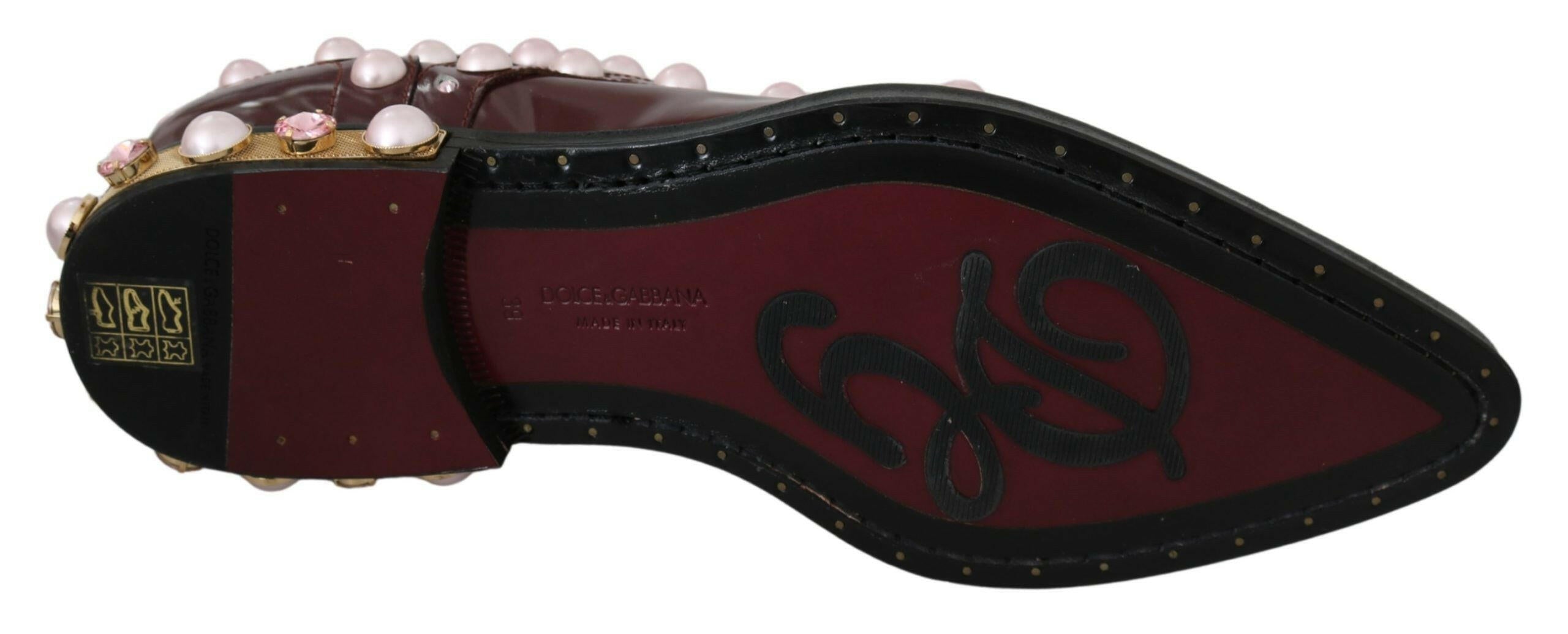 Dolce & Gabbana Bordeaux Leather Crystal Pearls Formal Shoes -   -  Dolce & Gabbana.