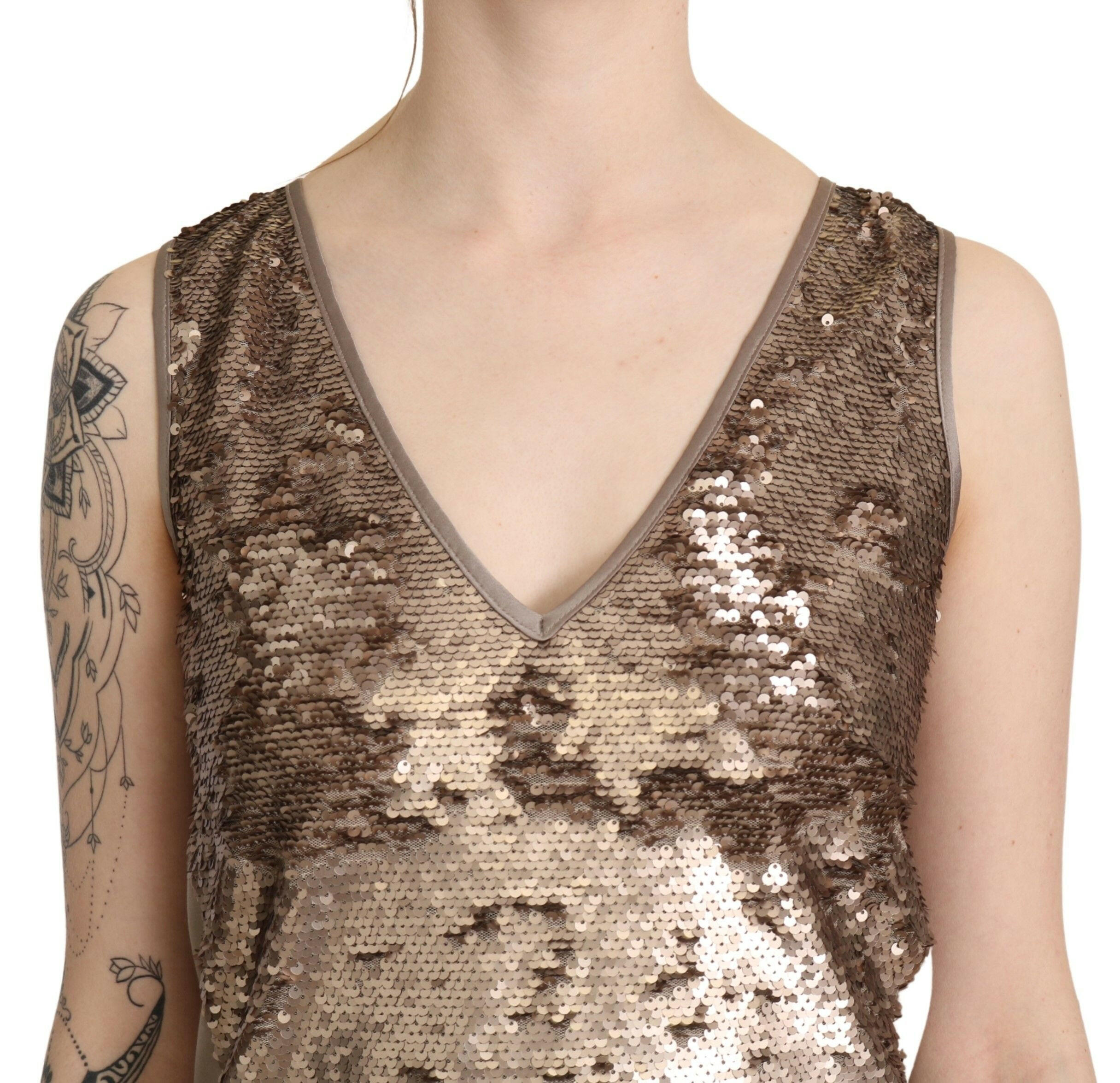 Liu Jo Brown Sequined V-neck Sleeveless Sheath Mini Dress -   -  Liu Jo.
