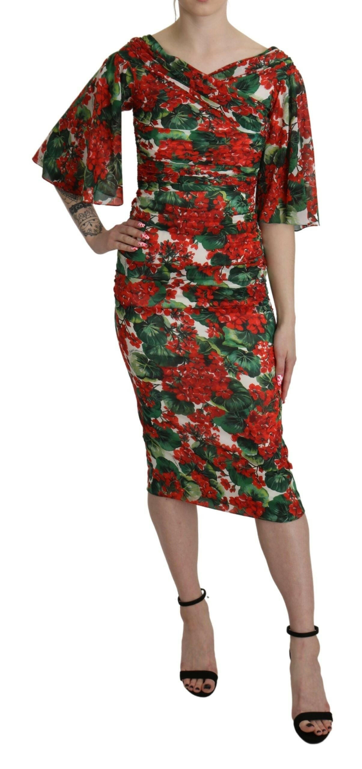 Dolce & Gabbana Red Floral Sheath Midi Silk Stretch Dress -   -  Dolce & Gabbana.
