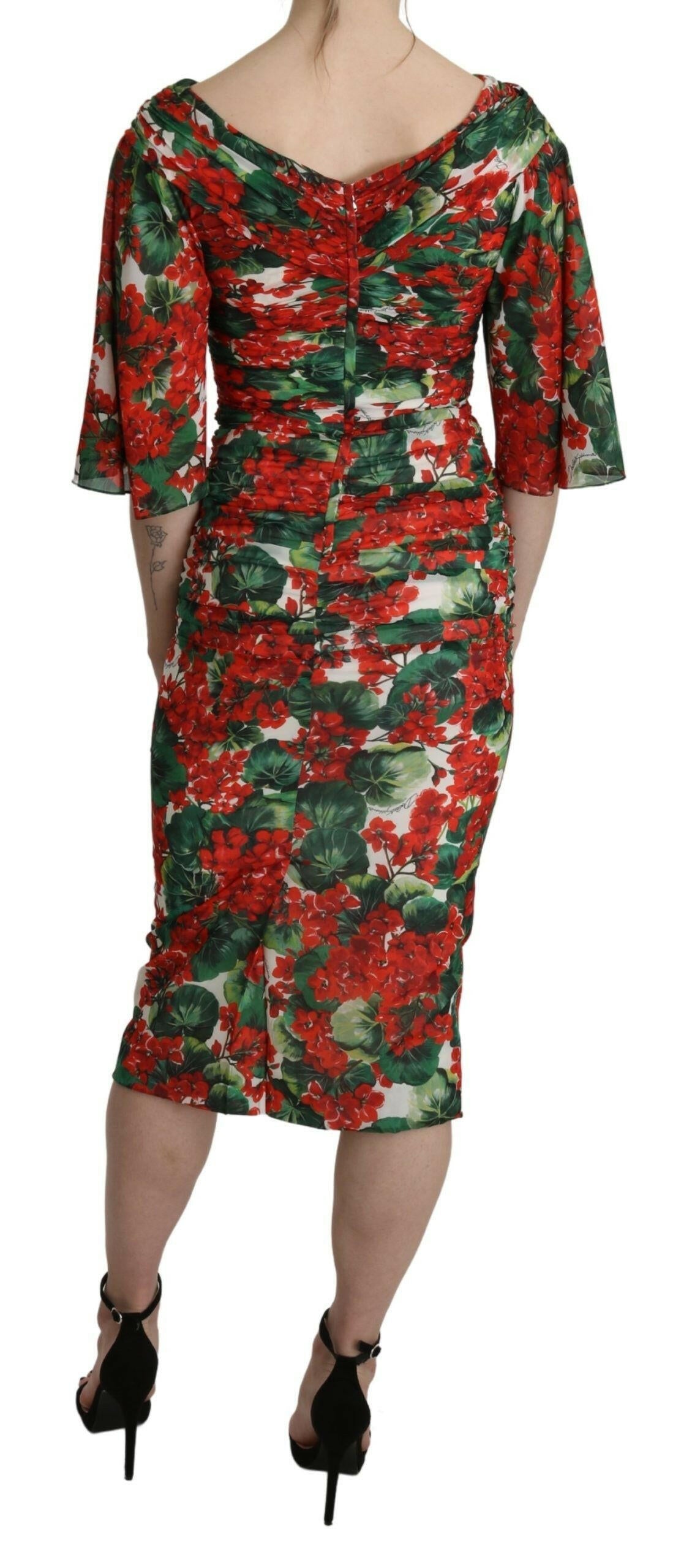 Dolce & Gabbana Red Floral Sheath Midi Silk Stretch Dress -   -  Dolce & Gabbana.