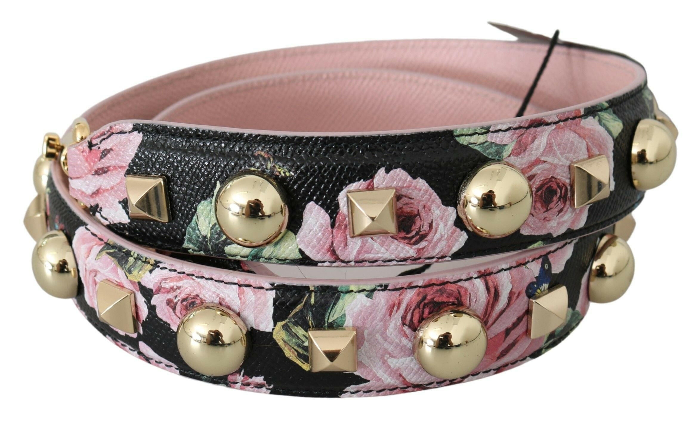 Dolce & Gabbana Pink Floral Leather Stud Accessory Shoulder Strap -   -  Dolce & Gabbana.