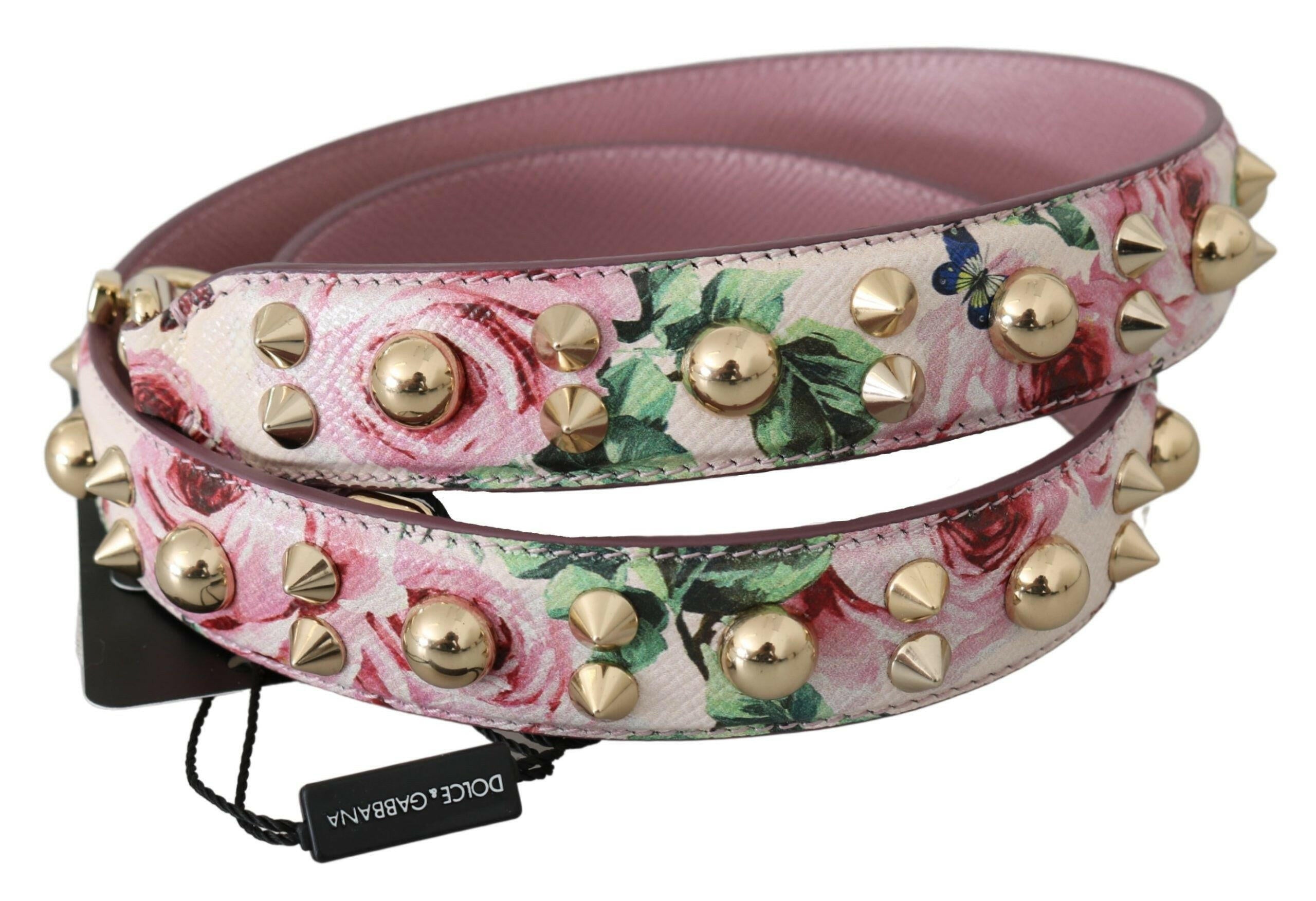 Dolce & Gabbana Pink Floral Leather Stud Accessory Shoulder Strap -   -  Dolce & Gabbana.