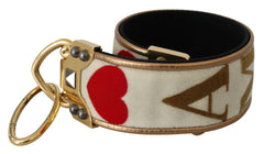 Dolce & Gabbana Gold White Textile Leather AMORE Shoulder Strap -   -  Dolce & Gabbana.