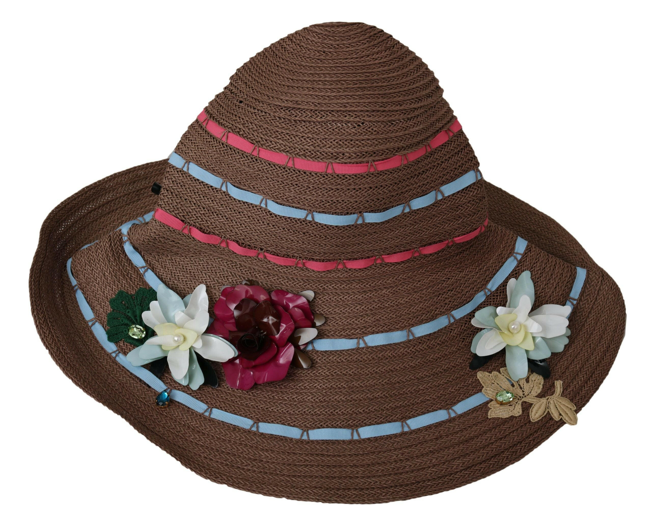 Dolce & Gabbana Brown Floral Wide Brim Straw Floppy Cap Hat -   -  Dolce & Gabbana.