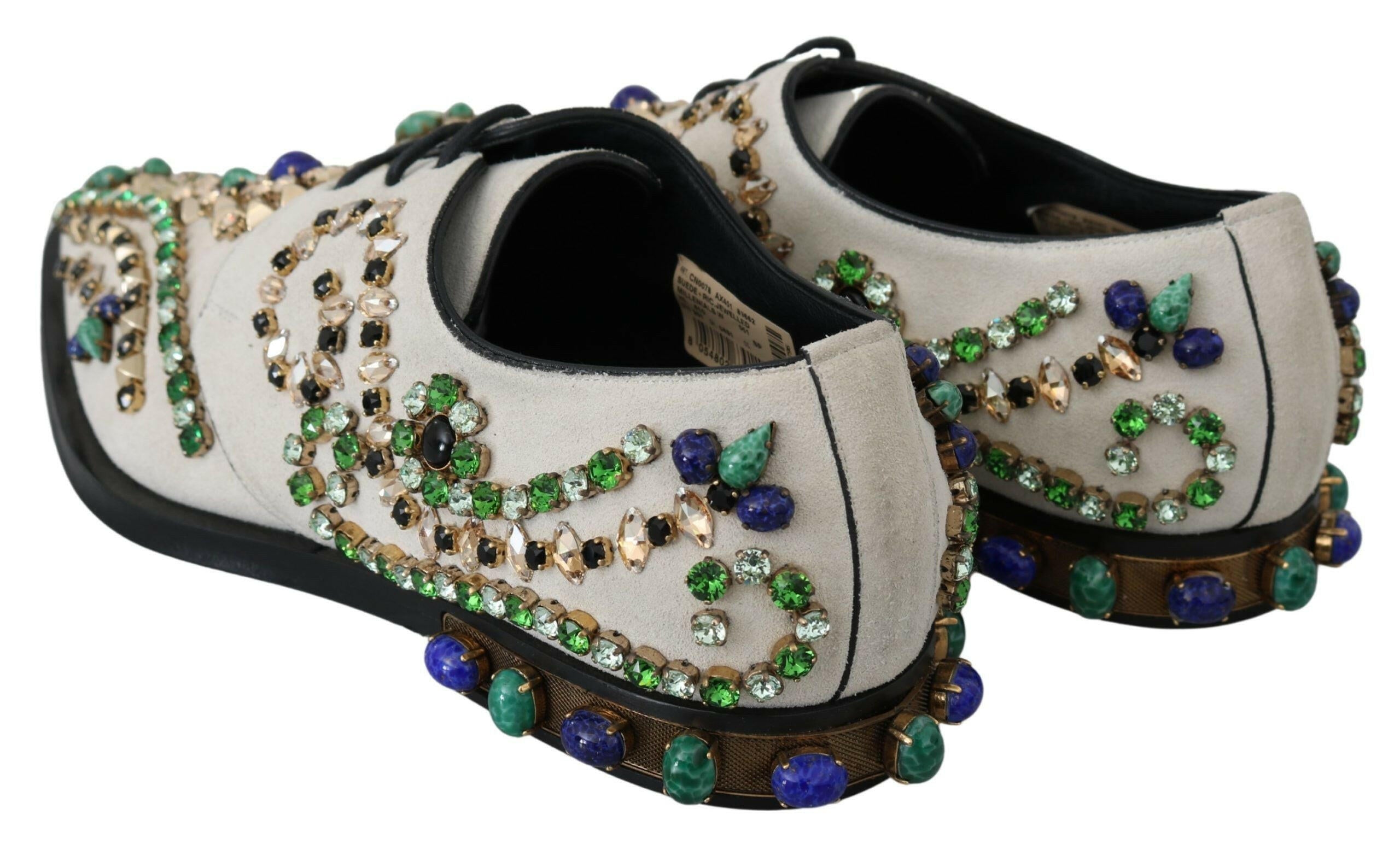Dolce & Gabbana White Suede Crystal Dress Broque Shoes -   -  Dolce & Gabbana.