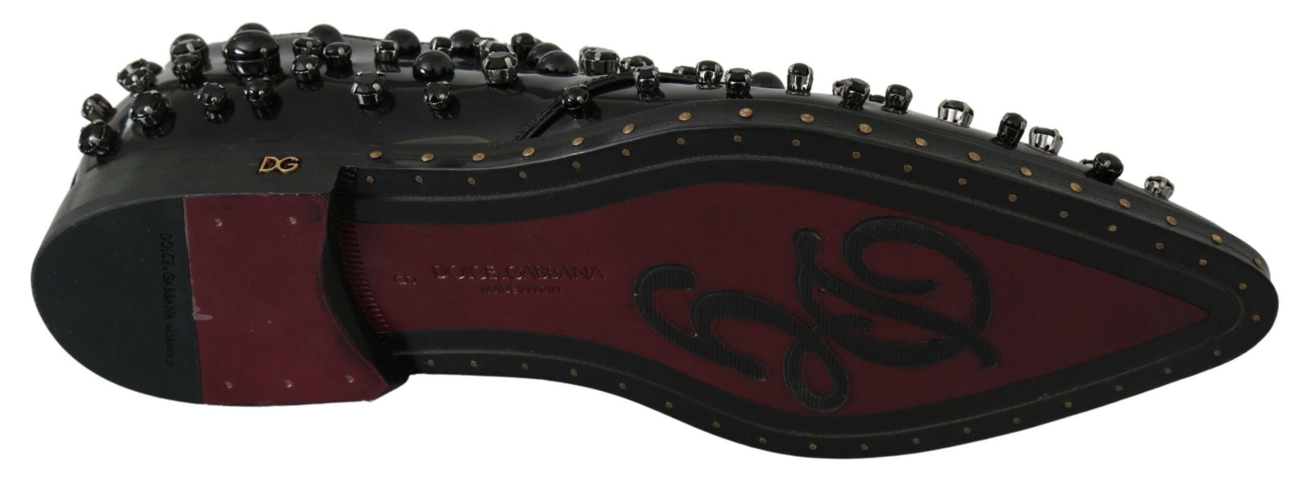 Dolce & Gabbana Black Leather Crystals Dress Broque Shoes -   -  Dolce & Gabbana.