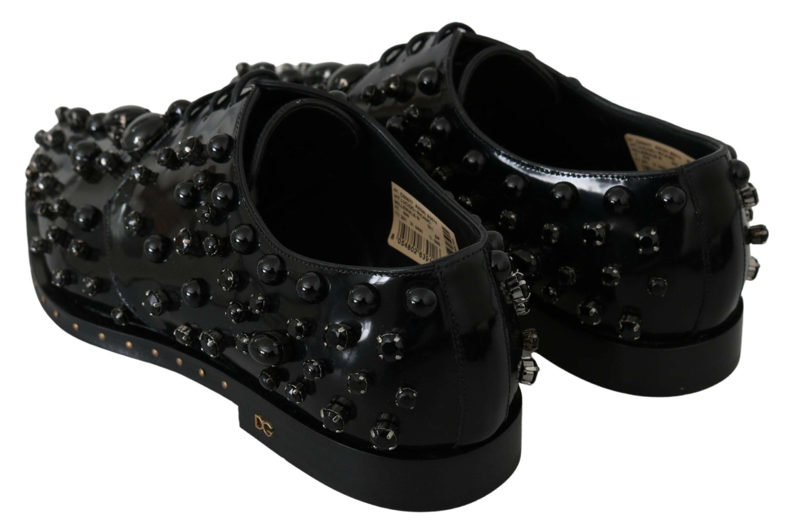 Dolce & Gabbana Black Leather Crystals Dress Broque Shoes -   -  Dolce & Gabbana.