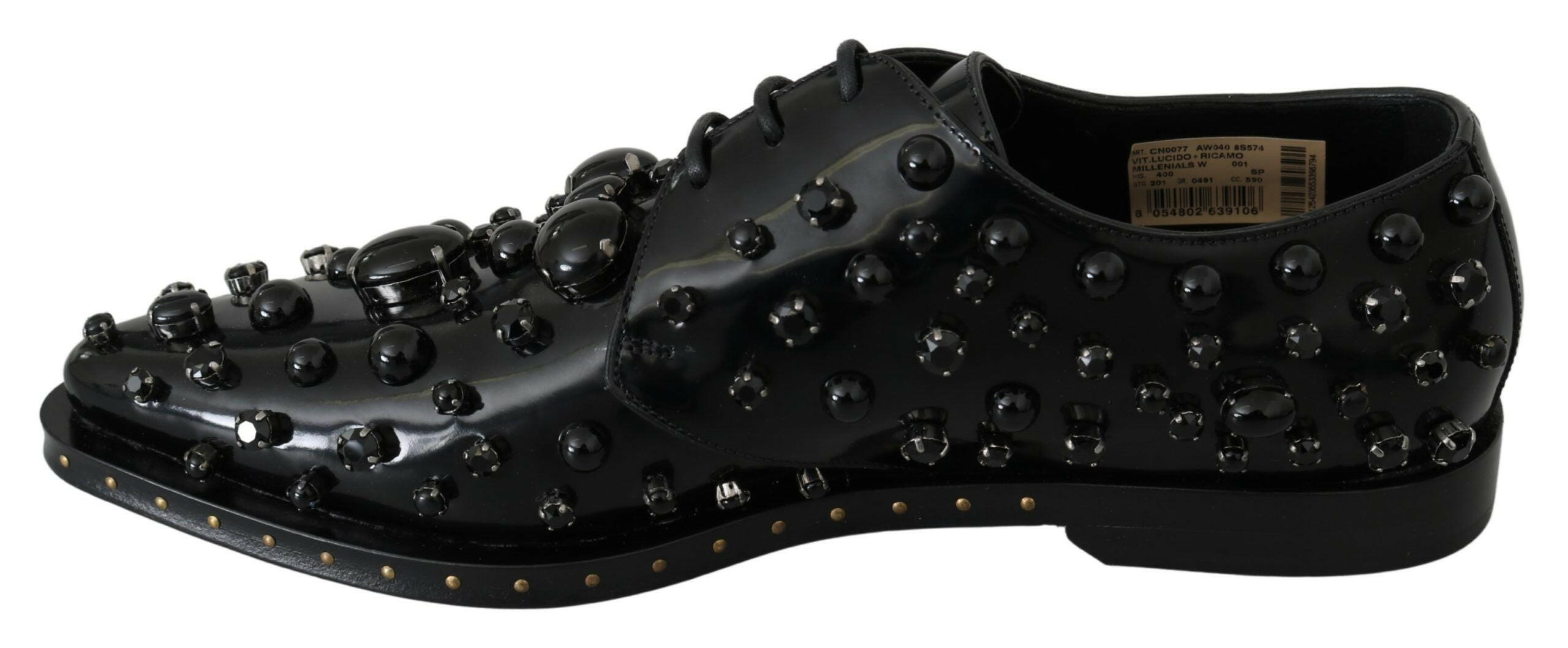 Dolce & Gabbana Black Leather Crystals Dress Broque Shoes -   -  Dolce & Gabbana.