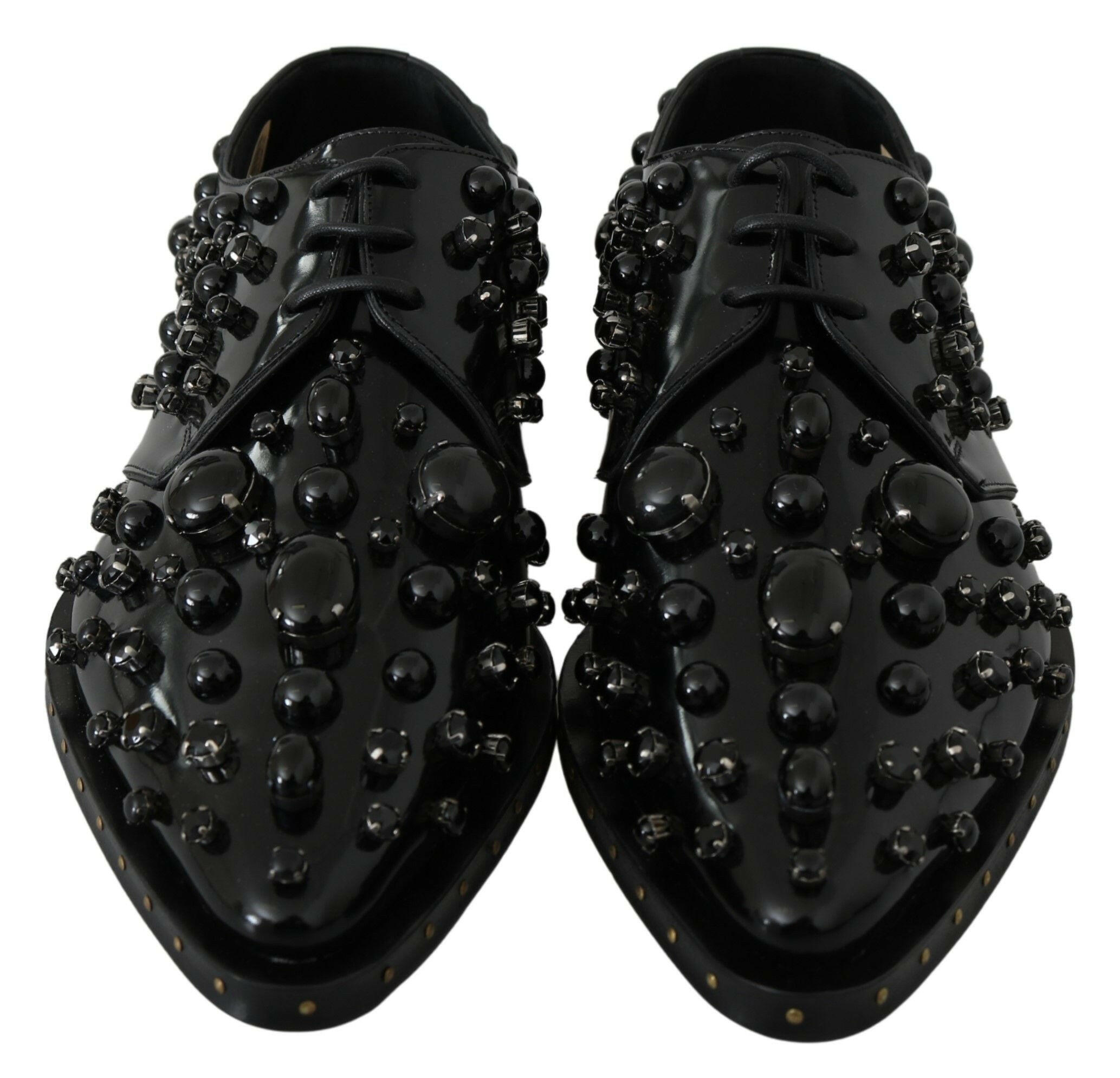 Dolce & Gabbana Black Leather Crystals Dress Broque Shoes -   -  Dolce & Gabbana.