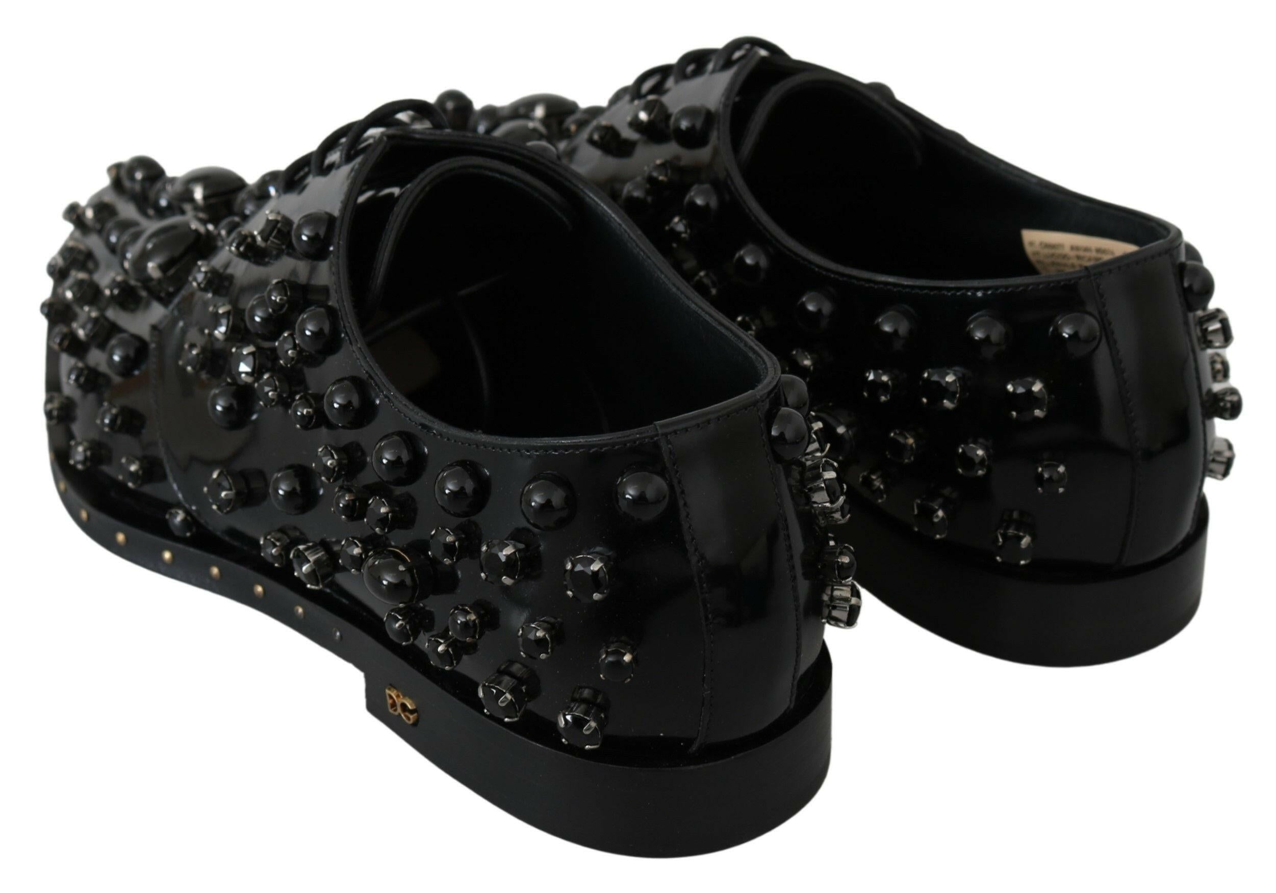 Dolce & Gabbana Black Leather Crystals Dress Broque Shoes -   -  Dolce & Gabbana.