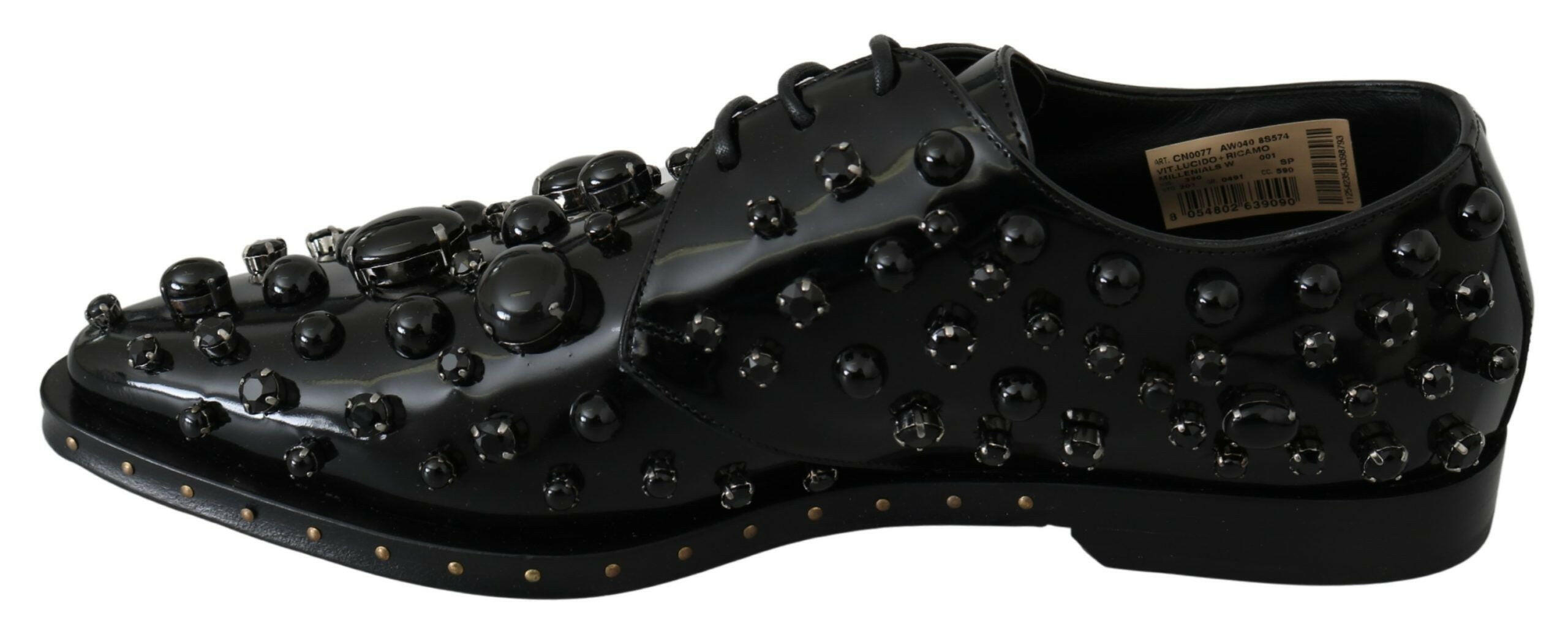 Dolce & Gabbana Black Leather Crystals Dress Broque Shoes -   -  Dolce & Gabbana.