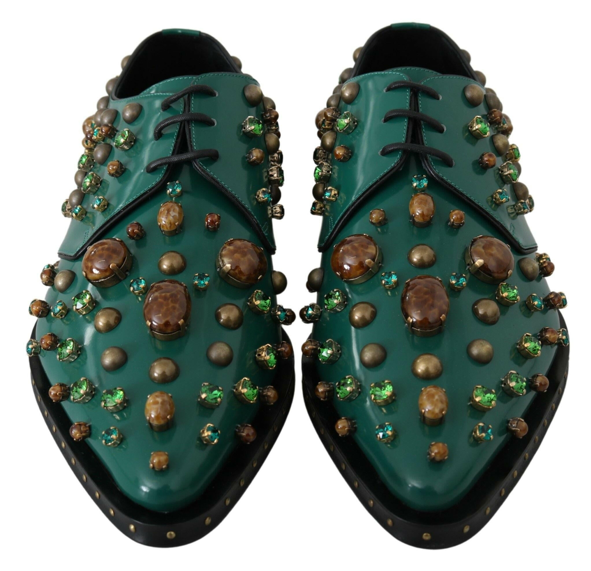 Dolce & Gabbana Green Leather Crystal Dress Broque Shoes -   -  Dolce & Gabbana.