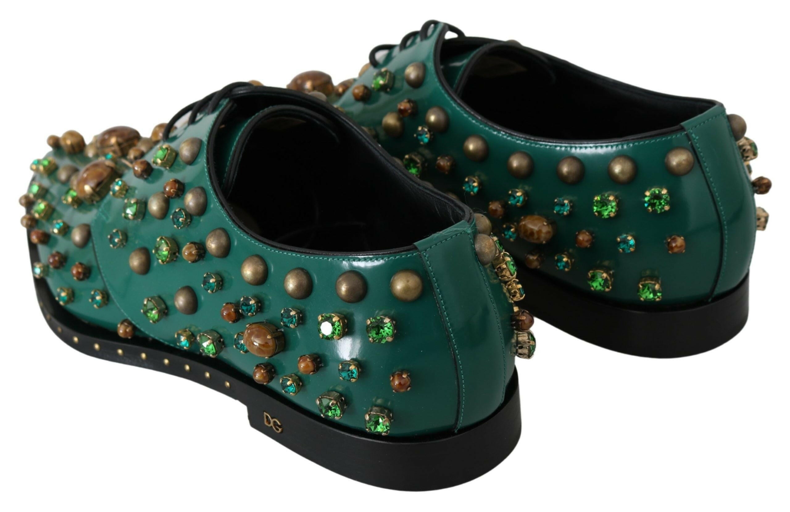 Dolce & Gabbana Green Leather Crystal Dress Broque Shoes -   -  Dolce & Gabbana.