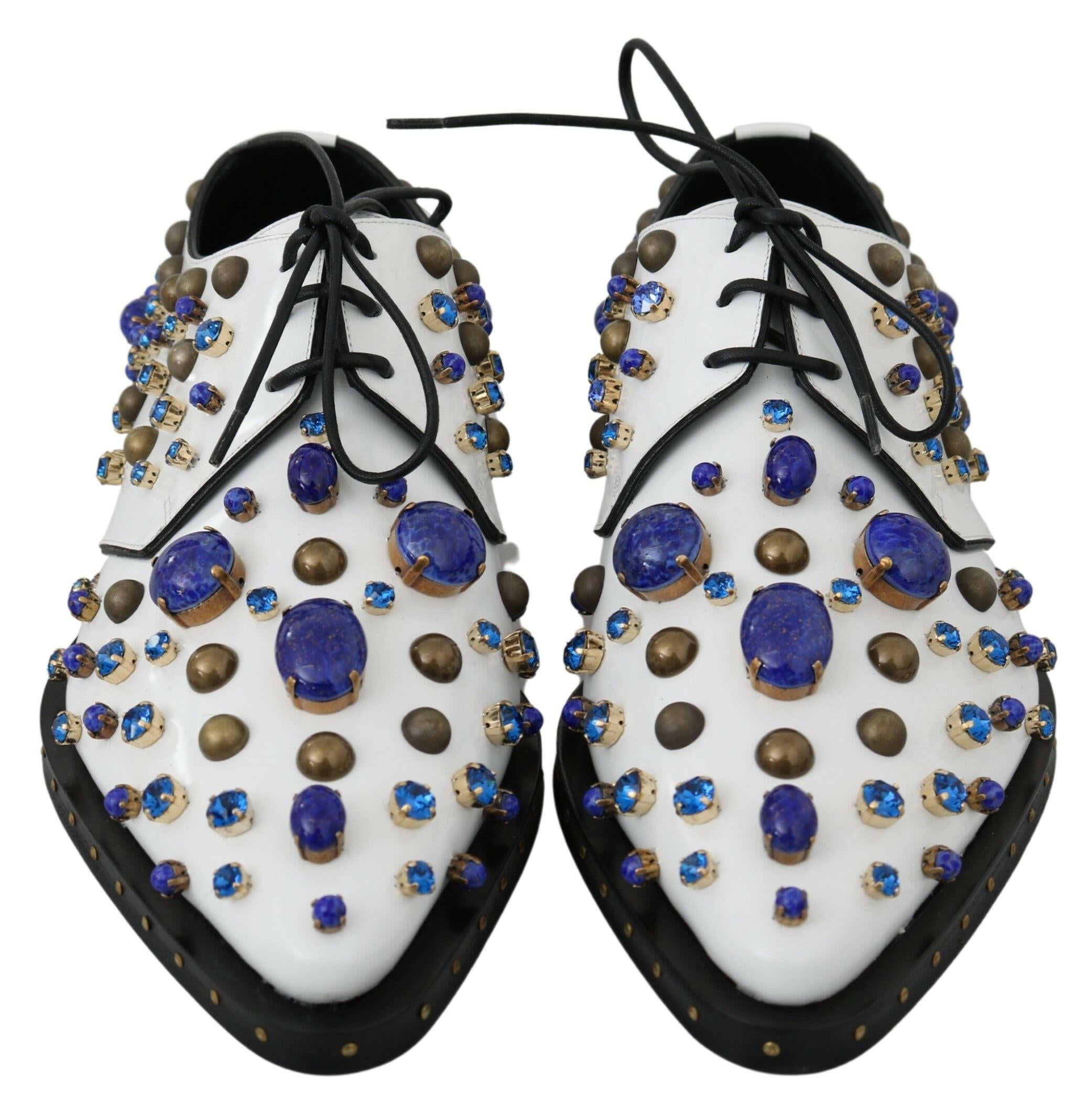 Dolce & Gabbana White Leather Crystals Dress Broque Shoes -   -  Dolce & Gabbana.
