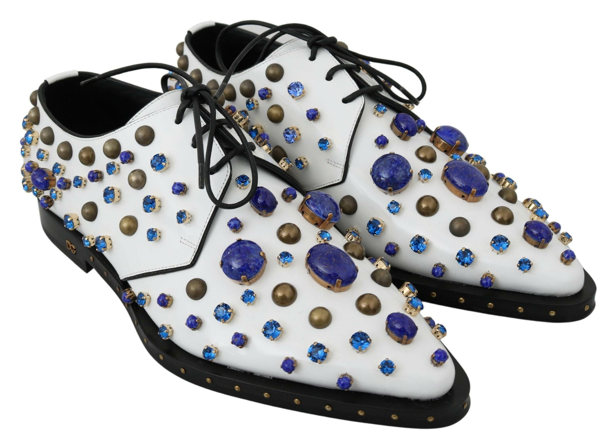 Dolce & Gabbana White Leather Crystals Dress Broque Shoes -   -  Dolce & Gabbana.
