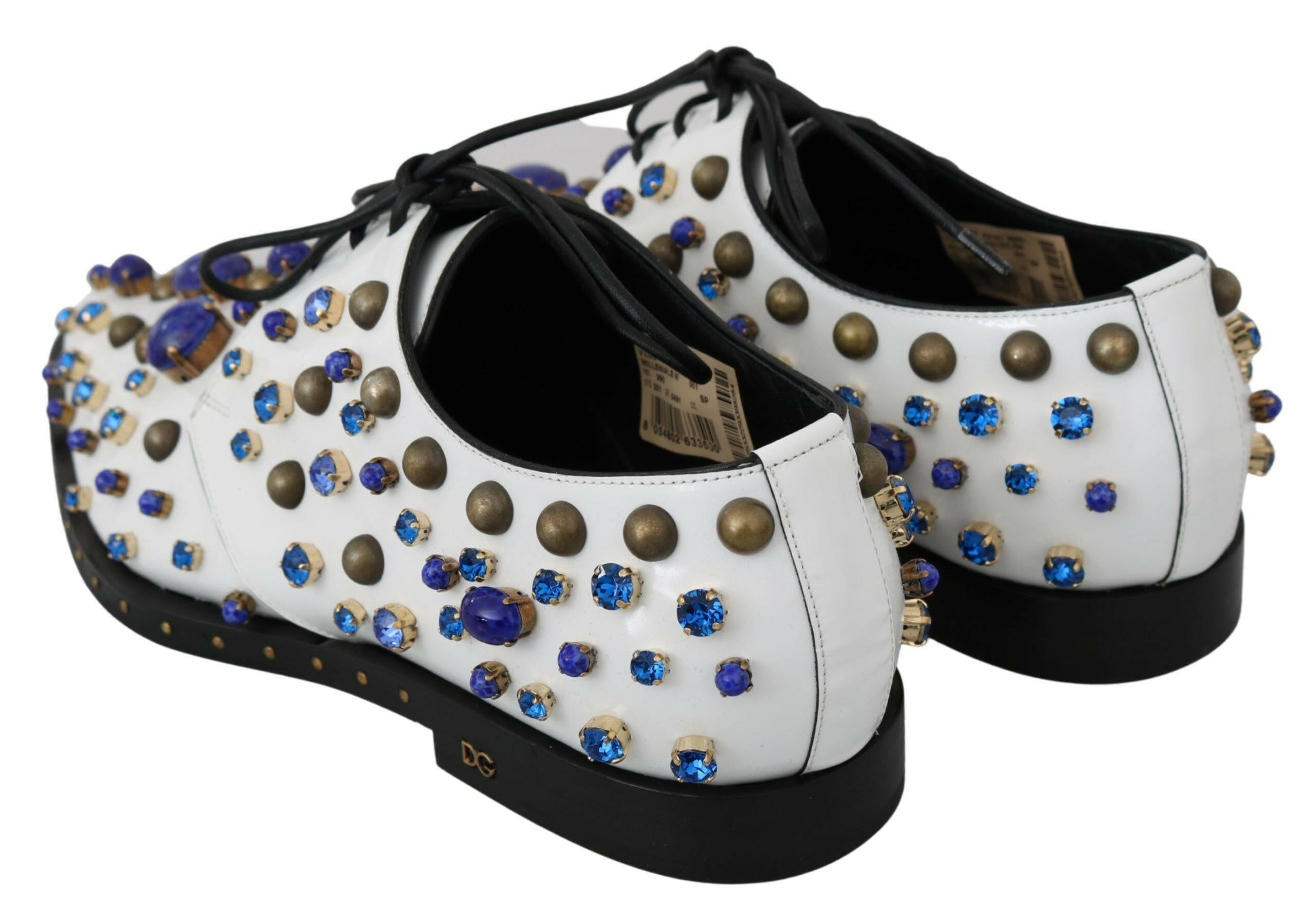 Dolce & Gabbana White Leather Crystals Dress Broque Shoes -   -  Dolce & Gabbana.