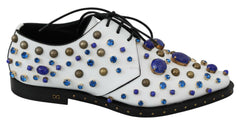 Dolce & Gabbana White Leather Crystals Dress Broque Shoes -   -  Dolce & Gabbana.