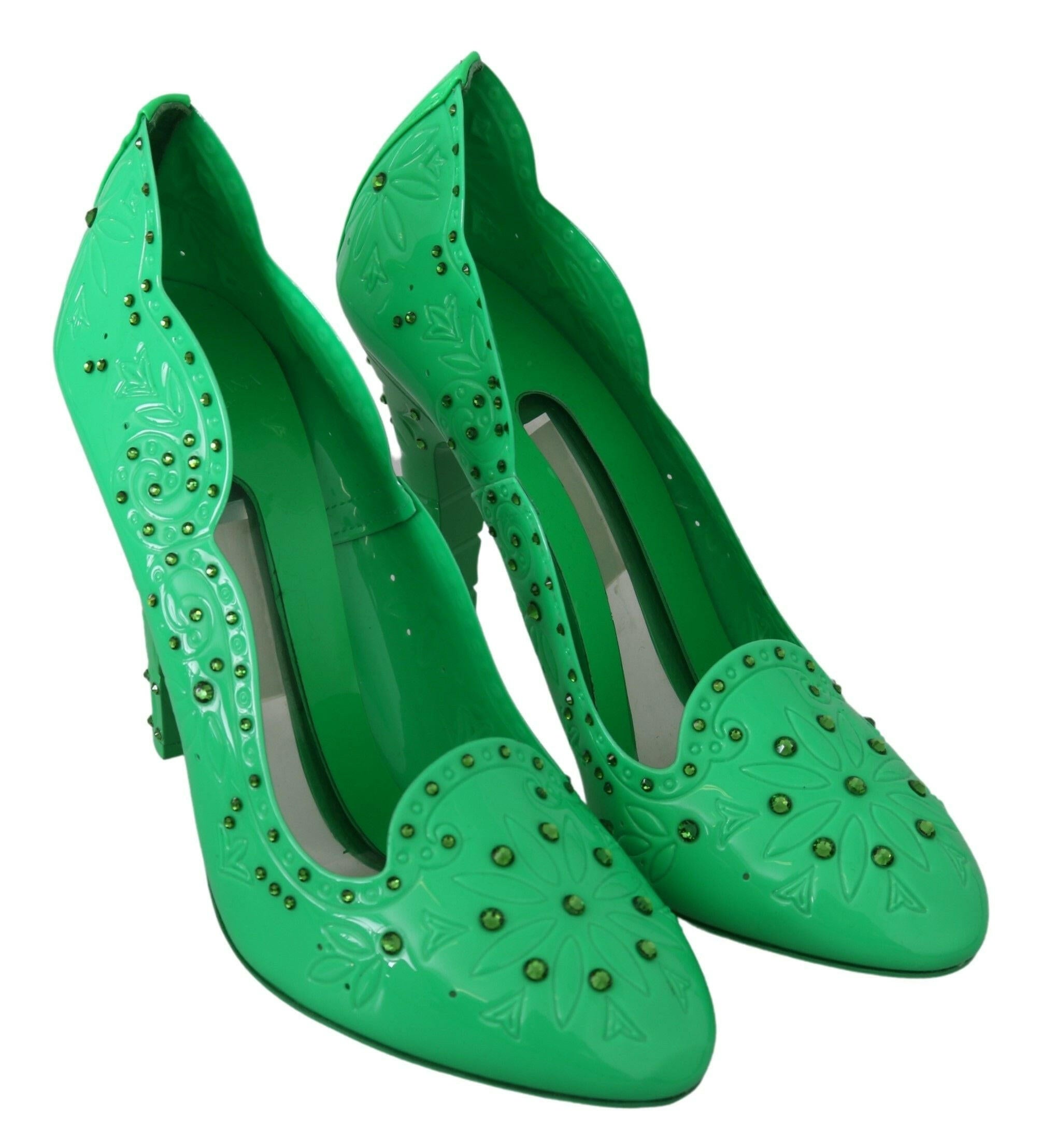 Dolce & Gabbana Green Crystal Floral Heels CINDERELLA Shoes -   -  Dolce & Gabbana.