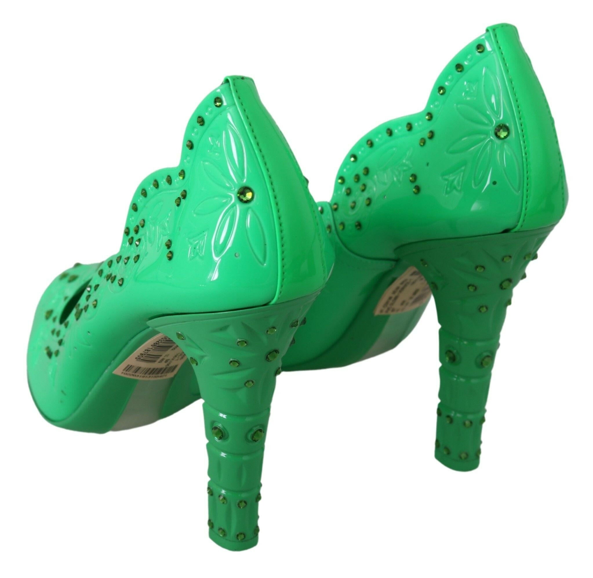 Dolce & Gabbana Green Crystal Floral Heels CINDERELLA Shoes -   -  Dolce & Gabbana.