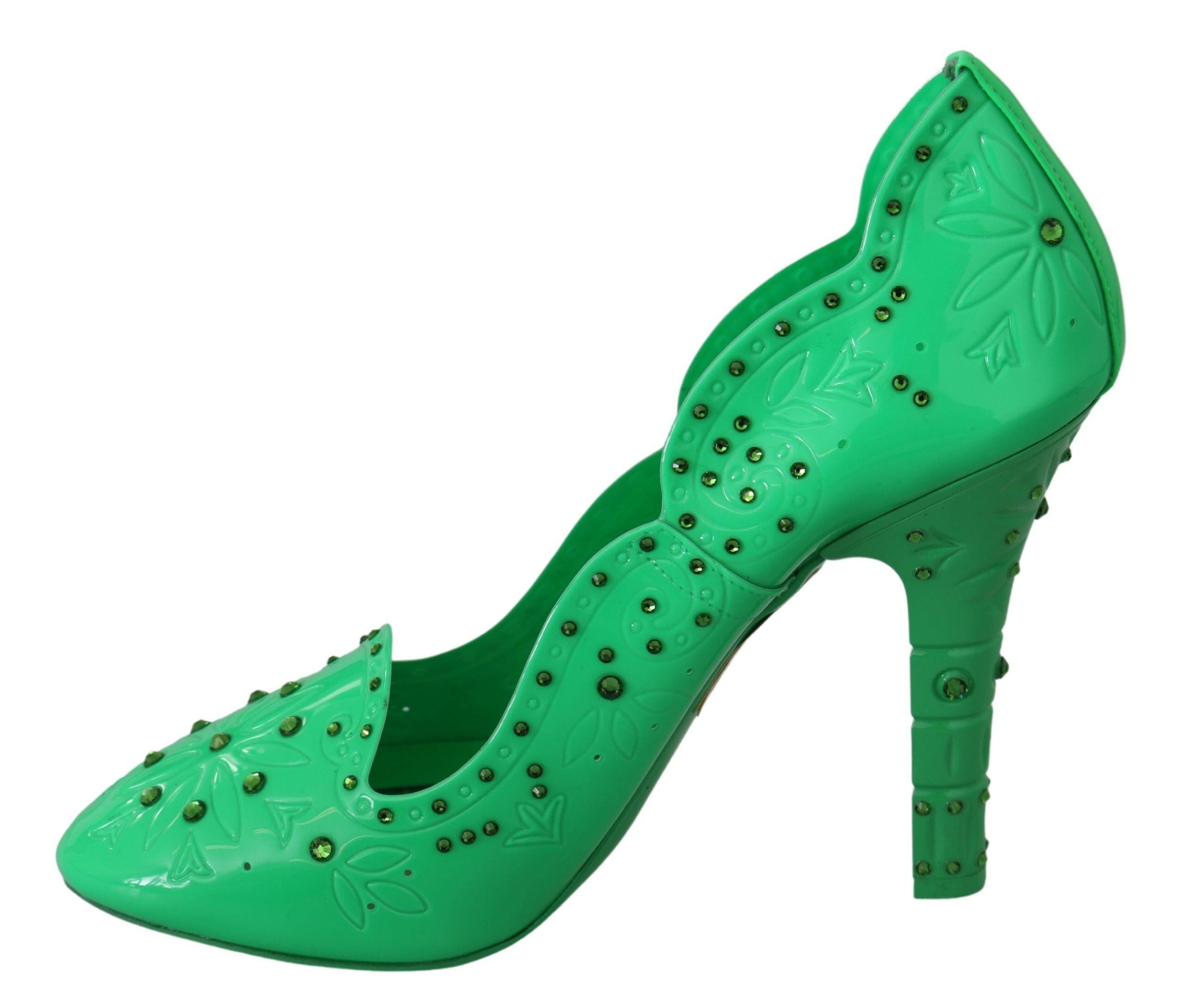Dolce & Gabbana Green Crystal Floral Heels CINDERELLA Shoes -   -  Dolce & Gabbana.