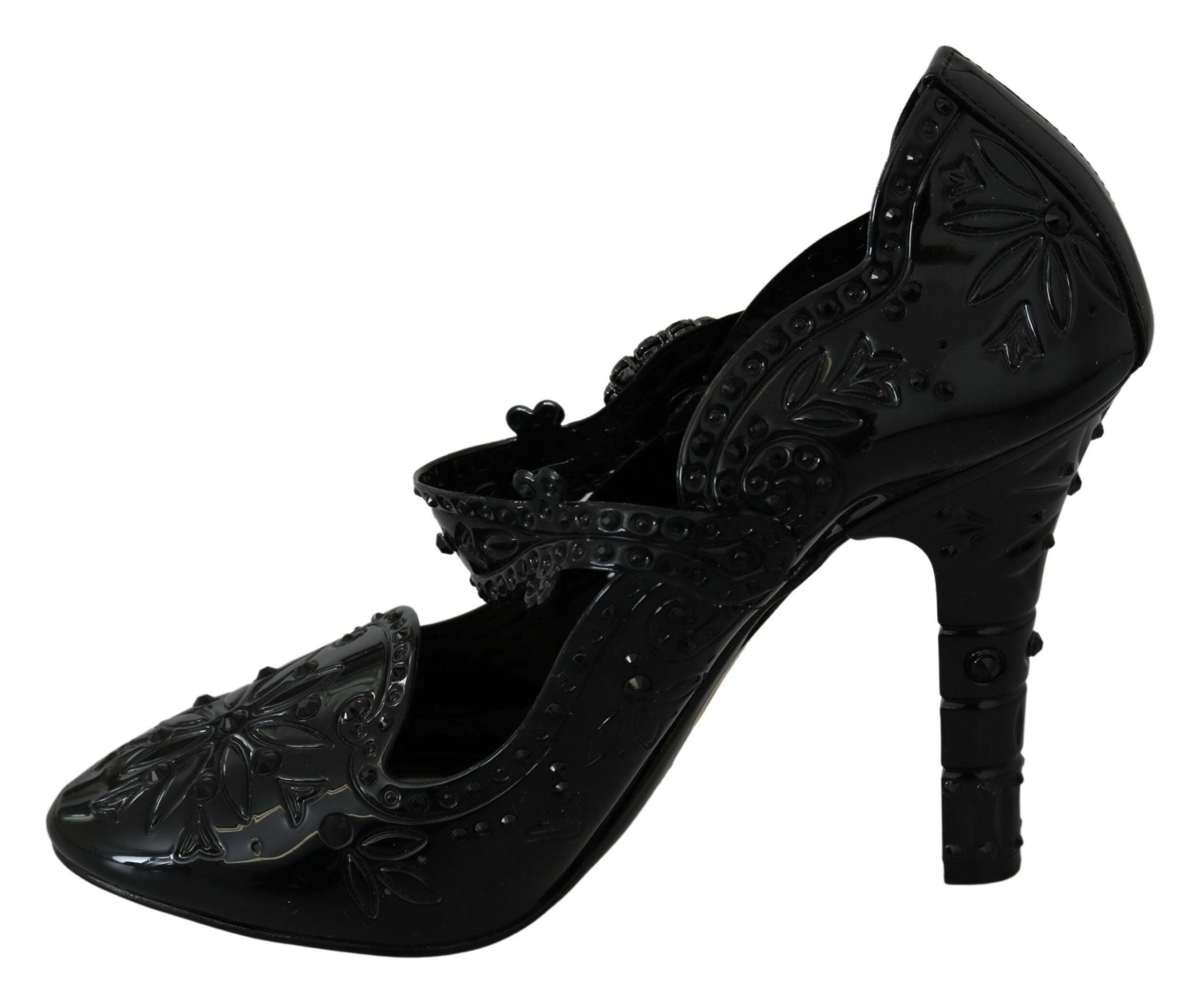 Dolce & Gabbana Black Floral Crystal CINDERELLA Heels Shoes -   -  Dolce & Gabbana.