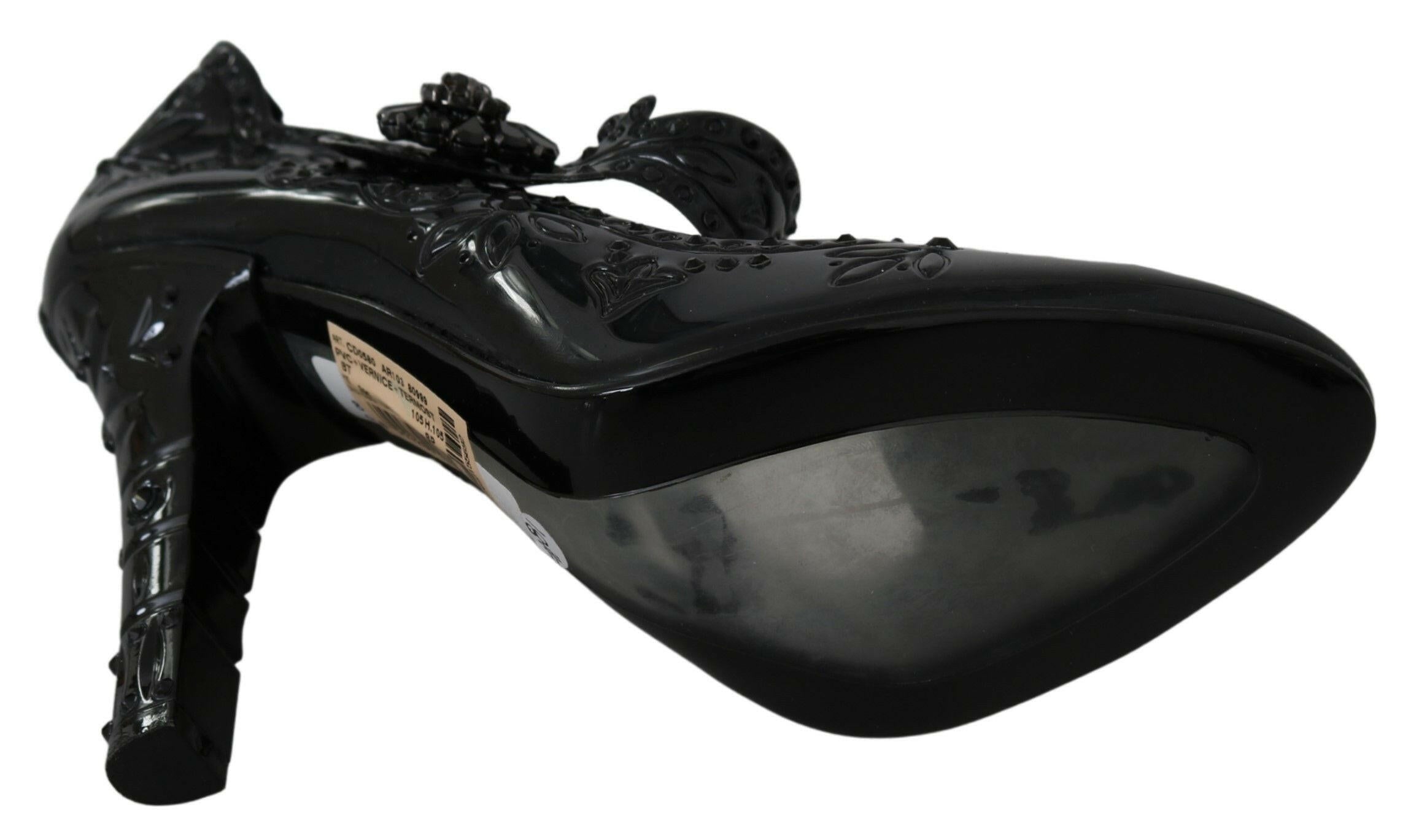 Dolce & Gabbana Black Floral Crystal CINDERELLA Heels Shoes -   -  Dolce & Gabbana.
