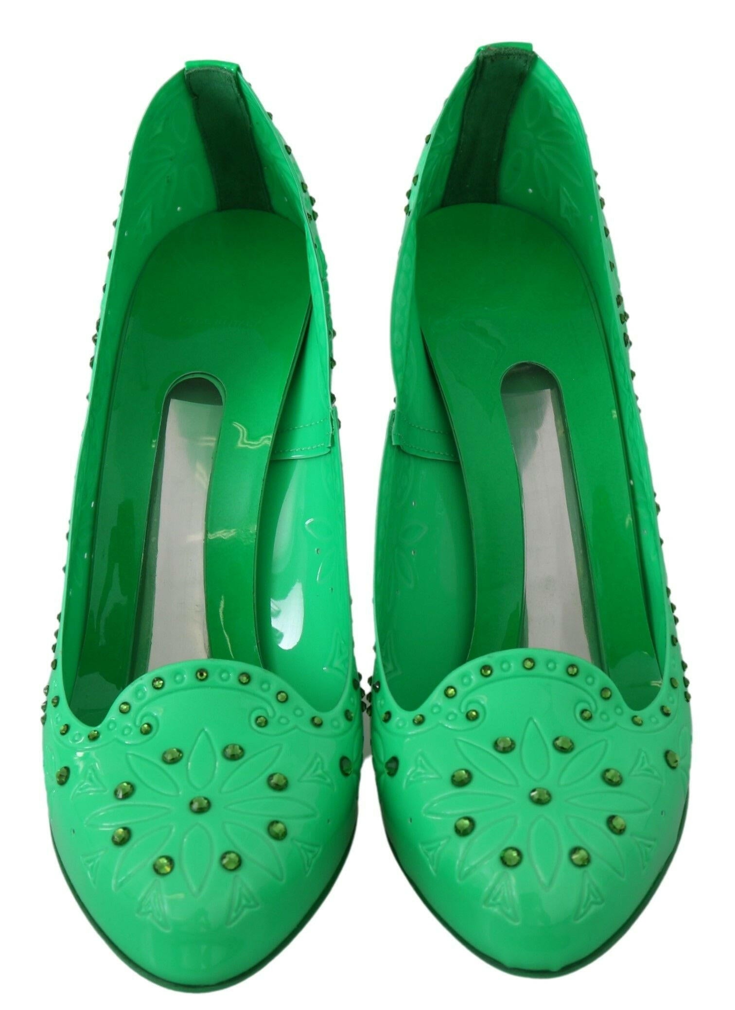 Dolce & Gabbana Green Crystal Floral CINDERELLA Heels Shoes -   -  Dolce & Gabbana.