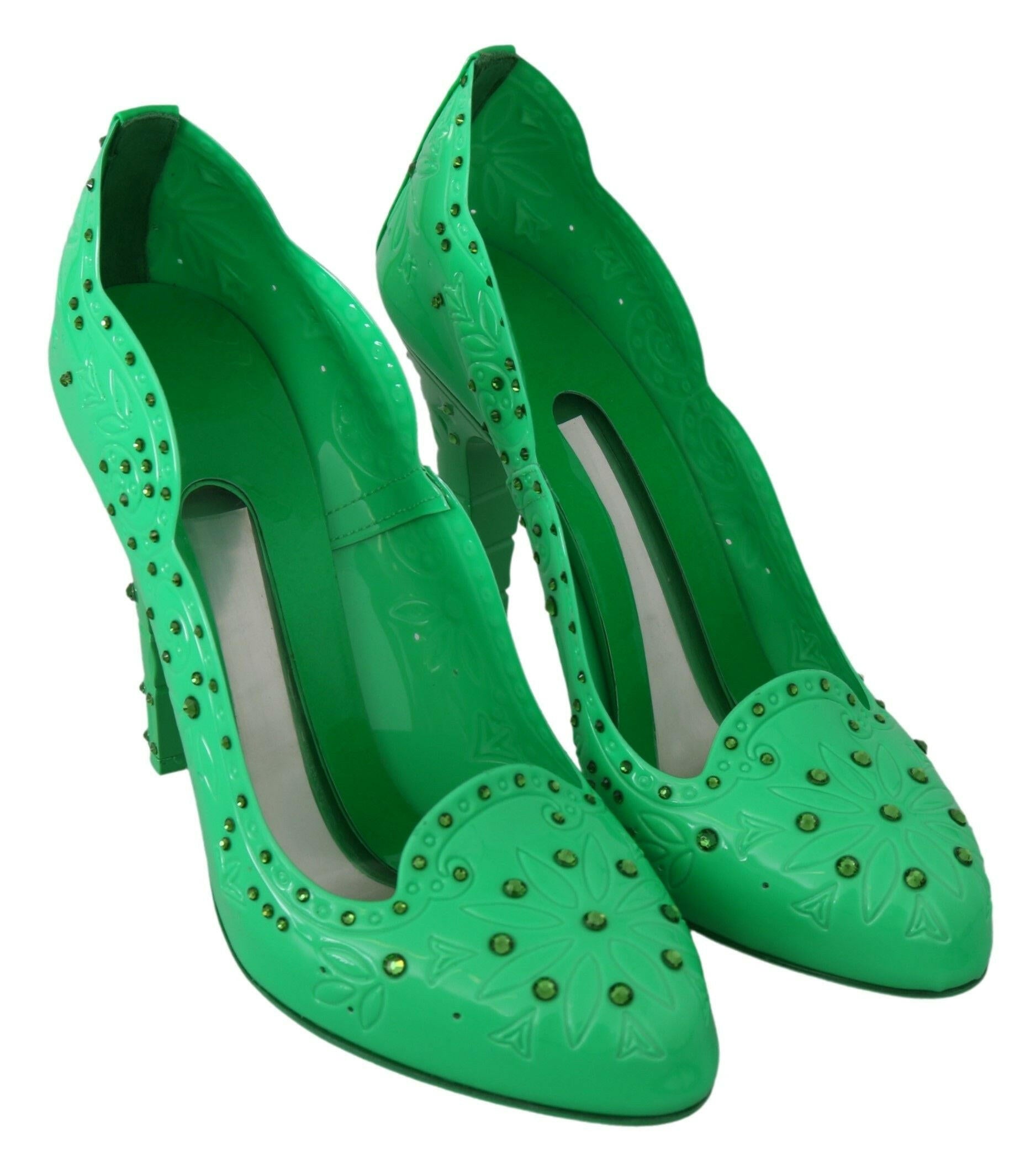 Dolce & Gabbana Green Crystal Floral CINDERELLA Heels Shoes -   -  Dolce & Gabbana.