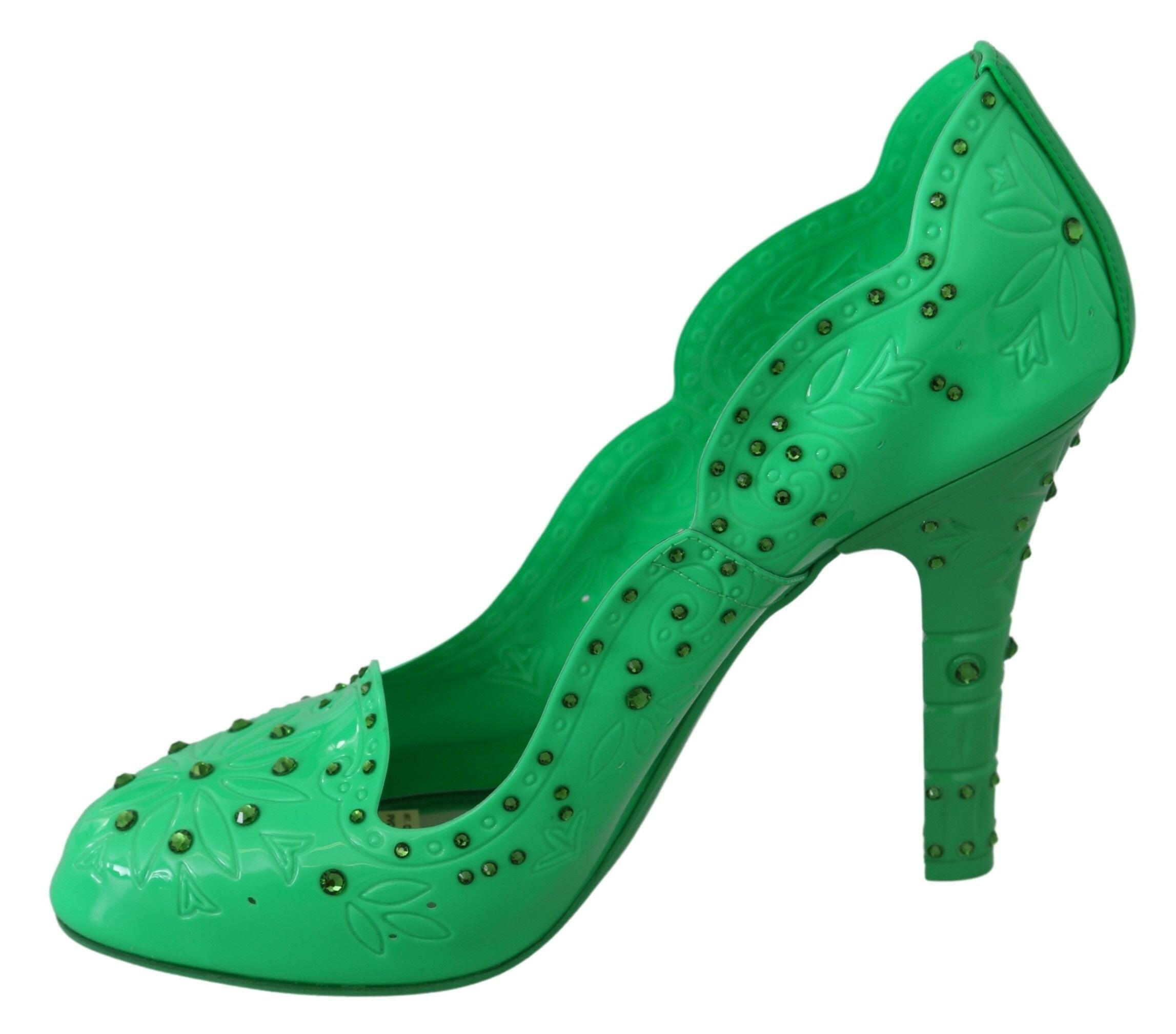 Dolce & Gabbana Green Crystal Floral CINDERELLA Heels Shoes -   -  Dolce & Gabbana.