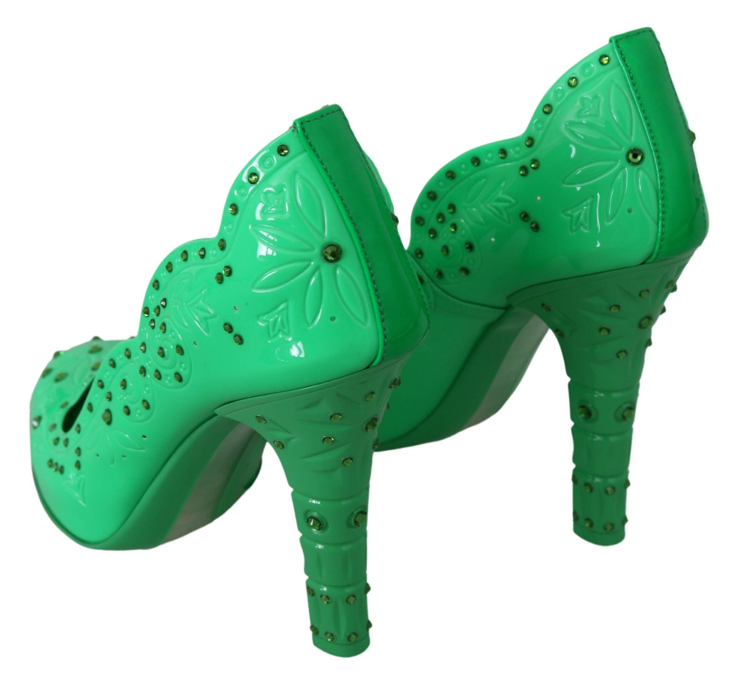 Dolce & Gabbana Green Crystal Floral CINDERELLA Heels Shoes -   -  Dolce & Gabbana.