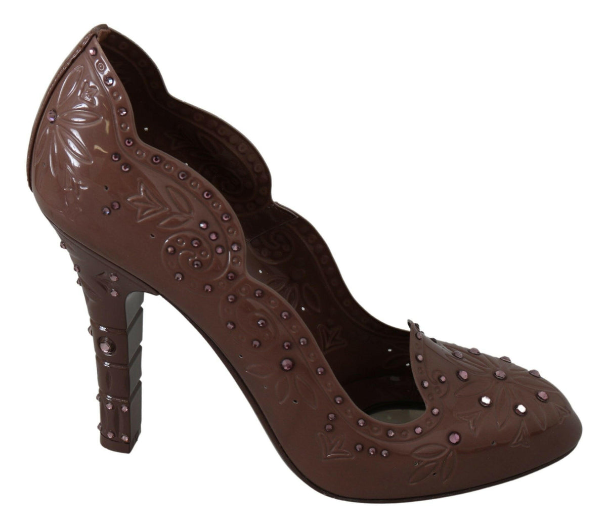 Dolce & Gabbana Brown Floral Crystal Heels CINDERELLA Shoes -   -  Dolce & Gabbana.