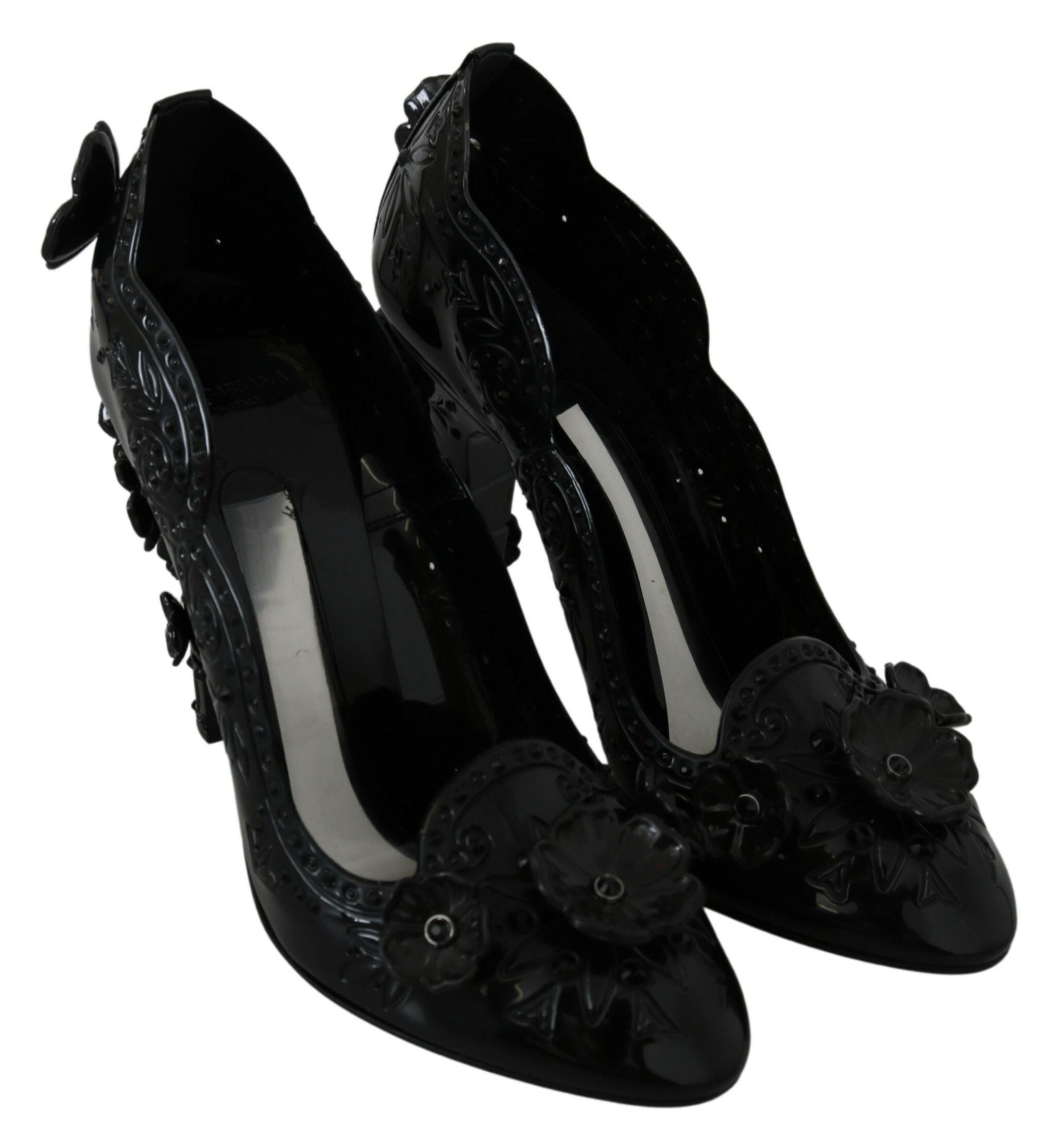 Dolce & Gabbana Black Floral Crystal CINDERELLA Heels Shoes -   -  Dolce & Gabbana.