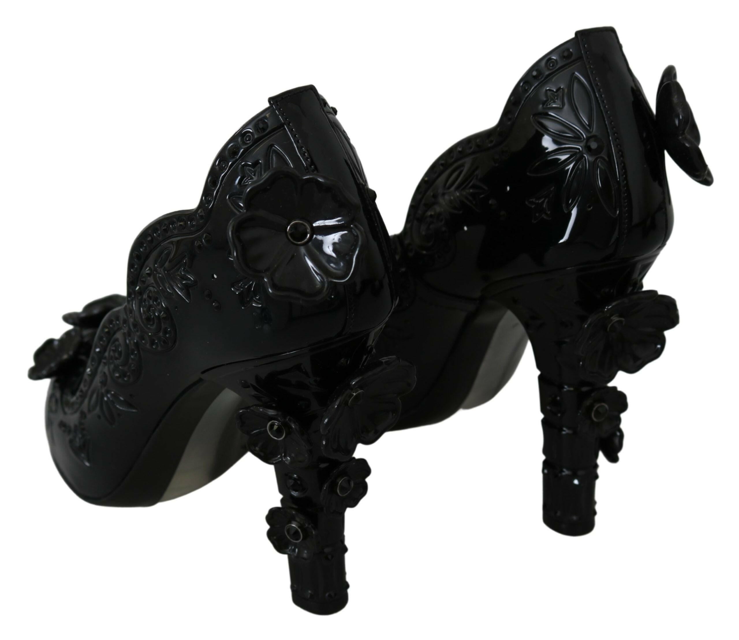 Dolce & Gabbana Black Floral Crystal CINDERELLA Heels Shoes -   -  Dolce & Gabbana.