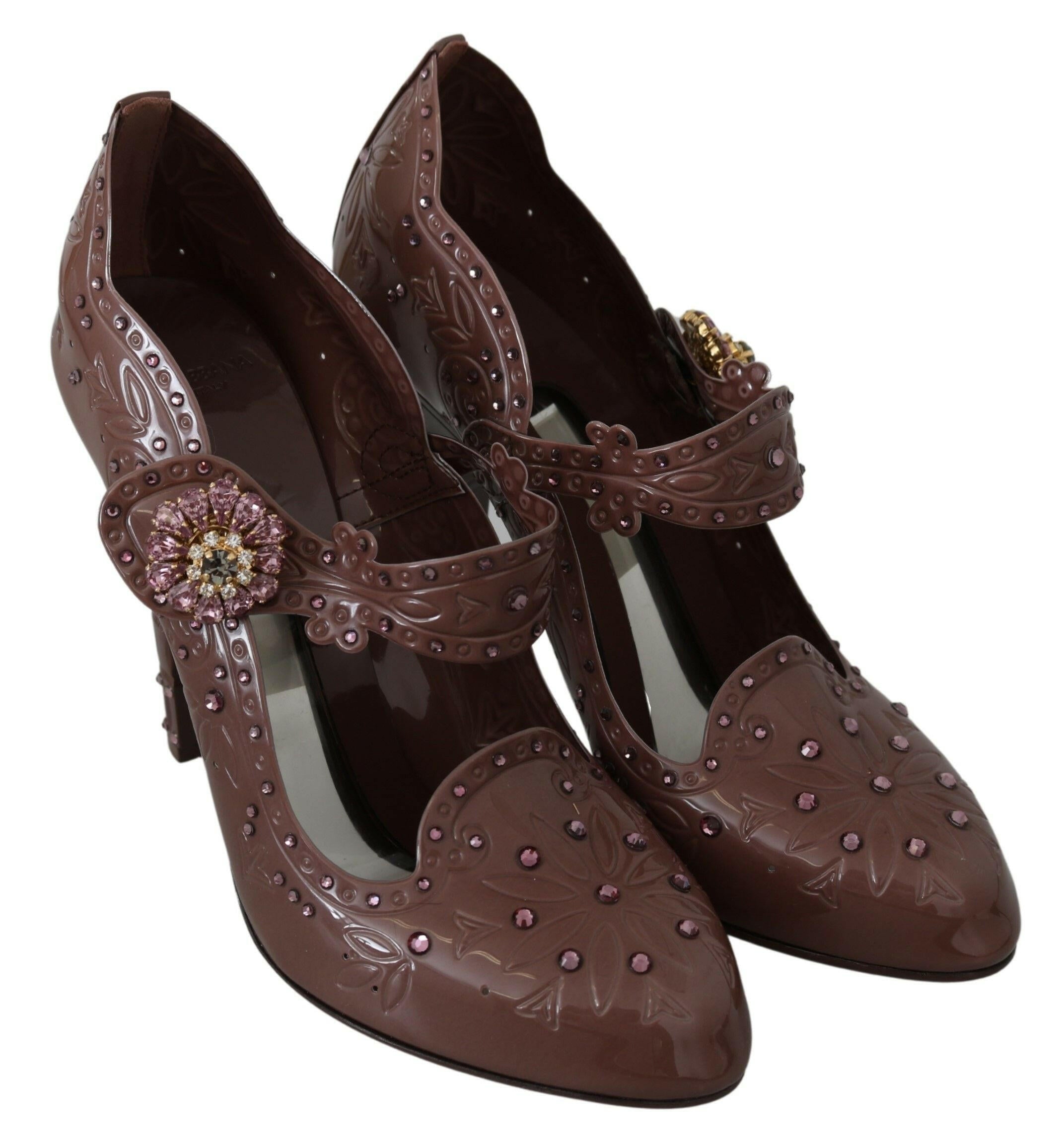 Dolce & Gabbana Brown Floral Crystal CINDERELLA Heels Shoes -   -  Dolce & Gabbana.