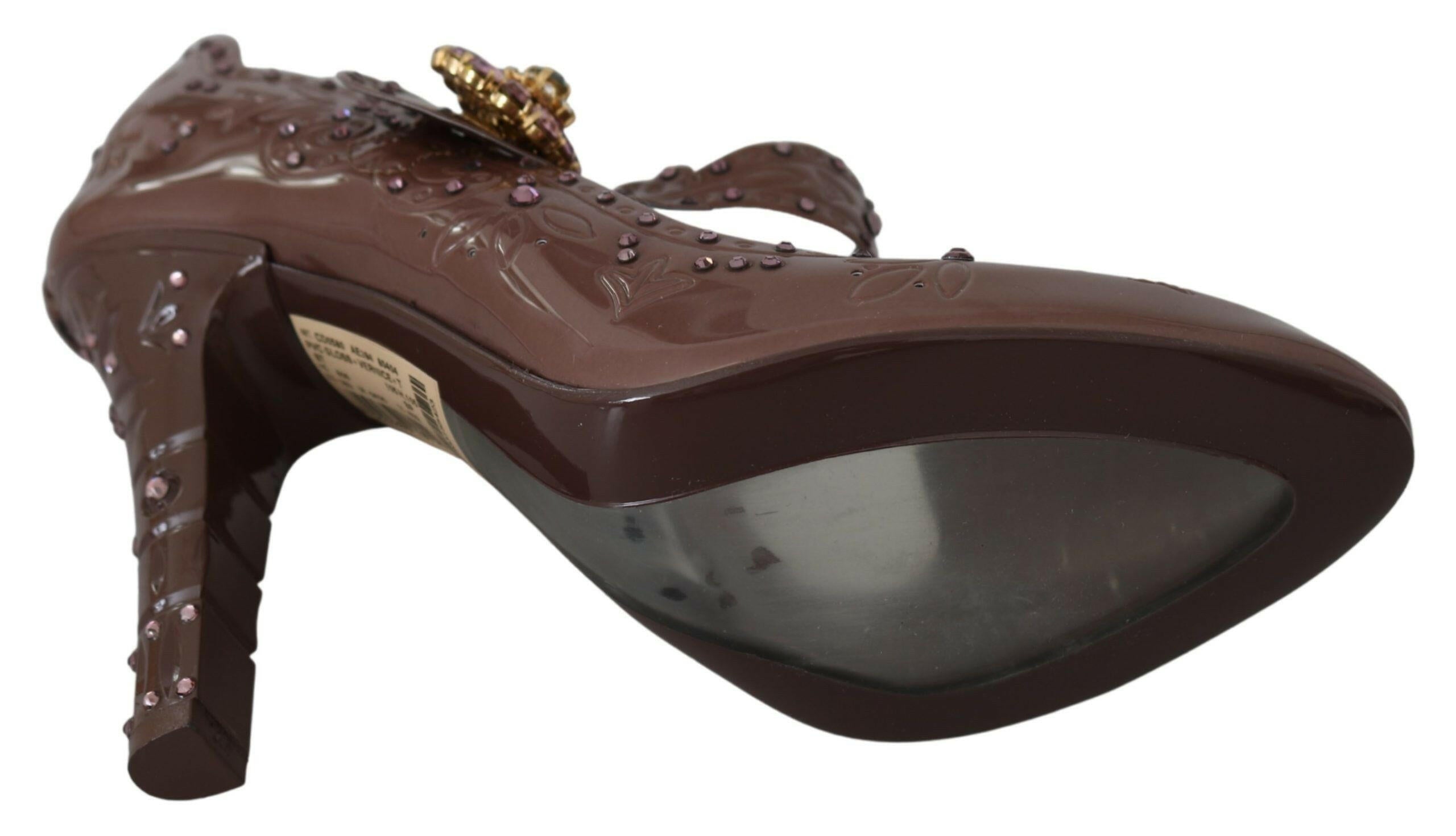 Dolce & Gabbana Brown Floral Crystal CINDERELLA Heels Shoes -   -  Dolce & Gabbana.