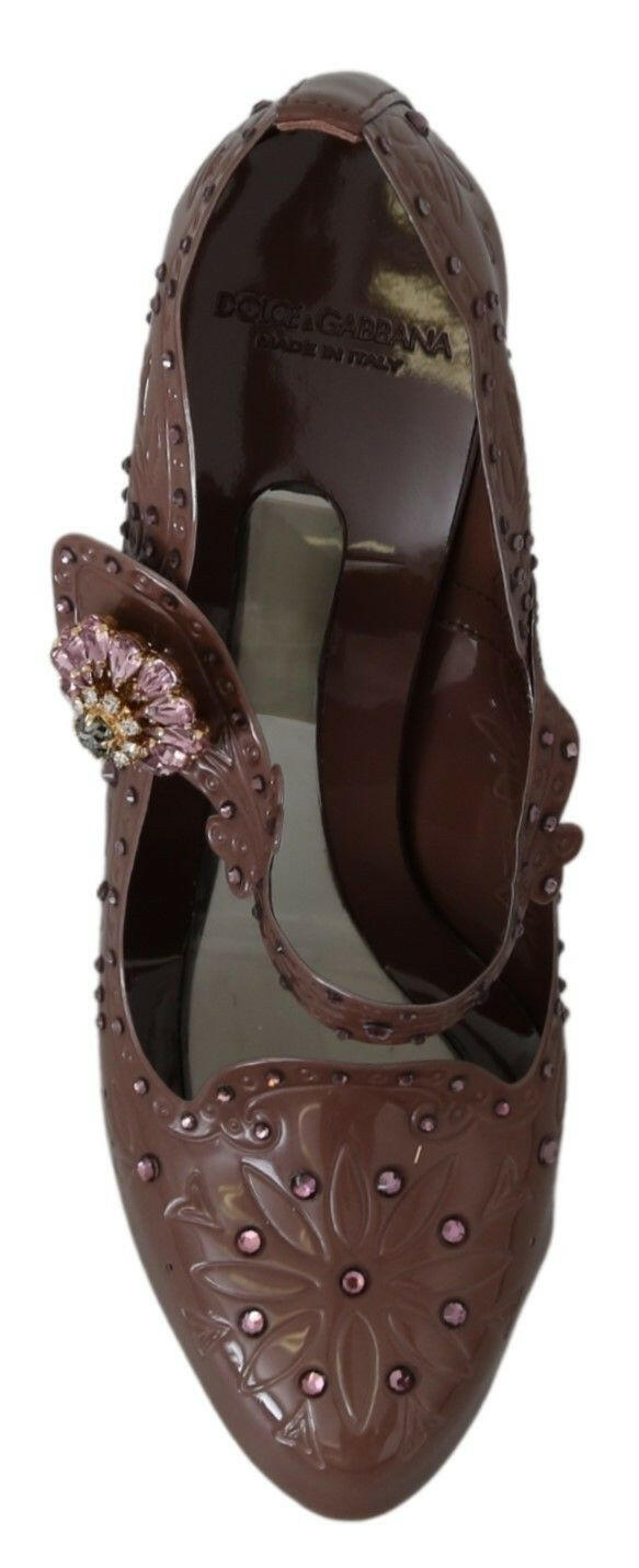 Dolce & Gabbana Brown Floral Crystal CINDERELLA Heels Shoes -   -  Dolce & Gabbana.